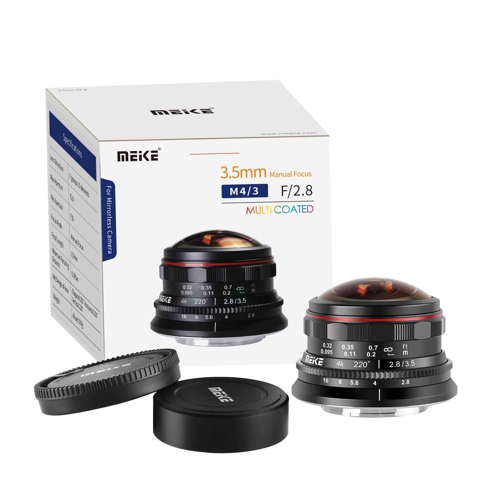 MEKE 3.5mm f2.8 220° Ultra Wide Angle Manual Focus Circular Fisheye Lens for Olympus Panasonic Lumix M4/3 MFT Mount Cameras (GH4 GH5 GH6 GH7) - Perfect for Landscape, Architecture & Creative Photography