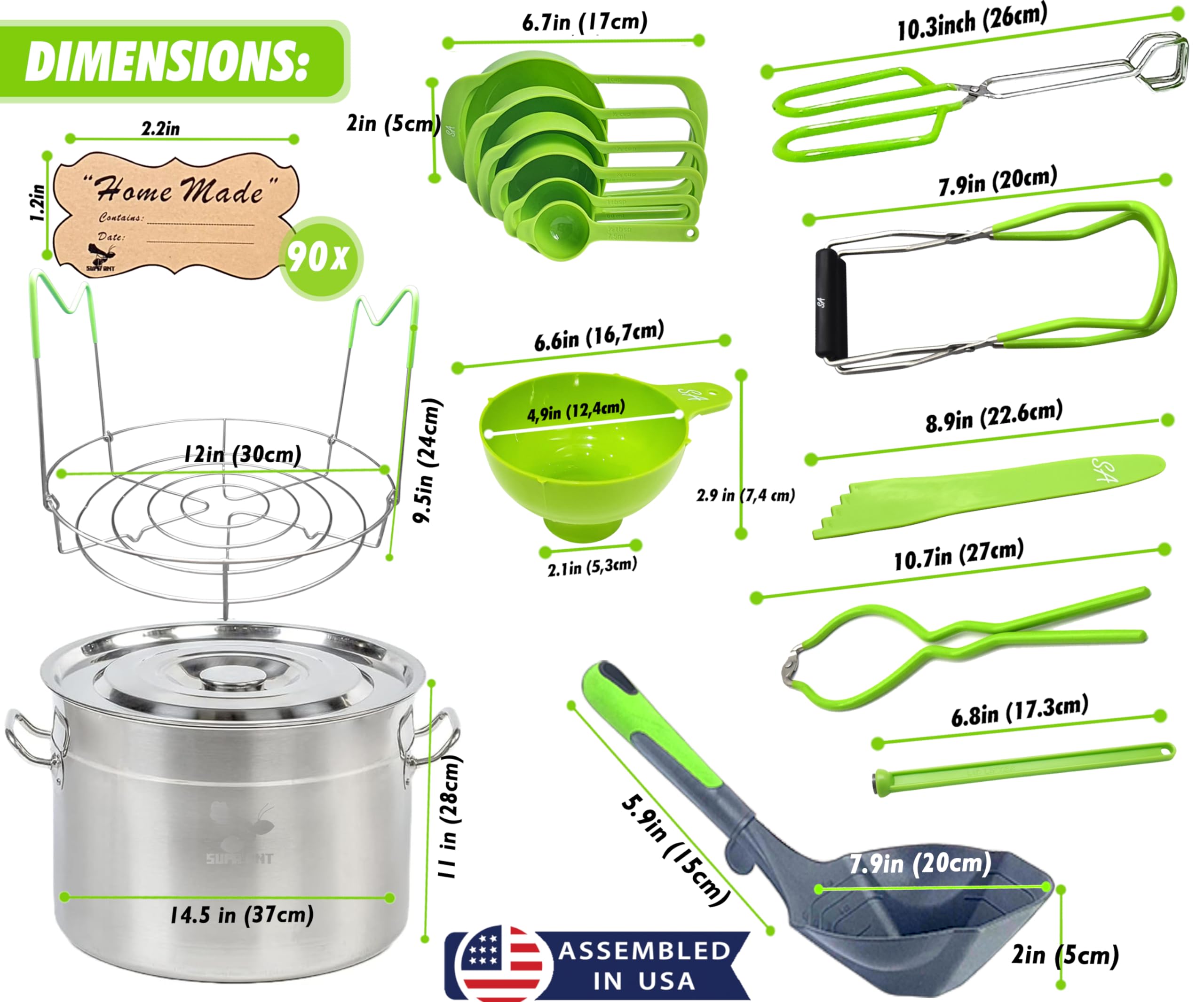 24 Qt Stainless Steel Water Bath Canning Pot with Complete Starter Kit - Includes Food Grade Ladle, Measuring Cups, Funnel, Tongs, Jar Lifter, Wrench & More for Home Canning, Preserving Jams, Pickles & Fruits | 90 Labels Included