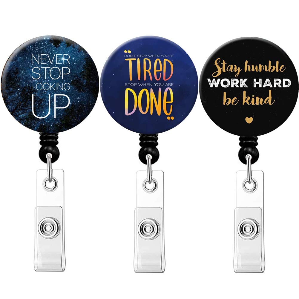 Retractable Badge Holder with Carabiner Clip - 3 Pack Nurse ID Card Reel for Healthcare Workers, Teachers & Office Professionals - Durable Decorative Badge Reels for Work, Hospitals & Schools