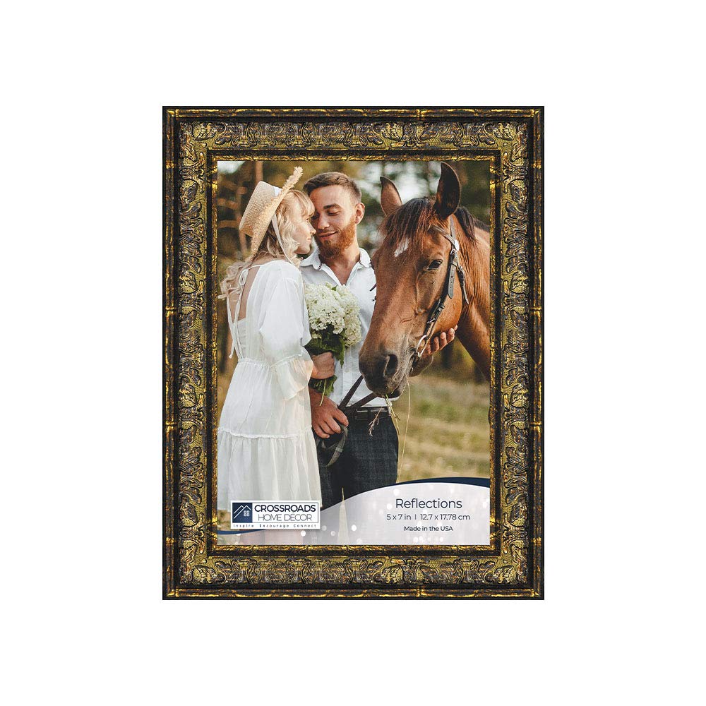 5x7 Picture Frame - Crossroads Home Décor Glass Photo Frame for Instagram Wall Gallery, Collage Display, Burnt Gold | Perfect for Living Room, Bedroom & Office Decor