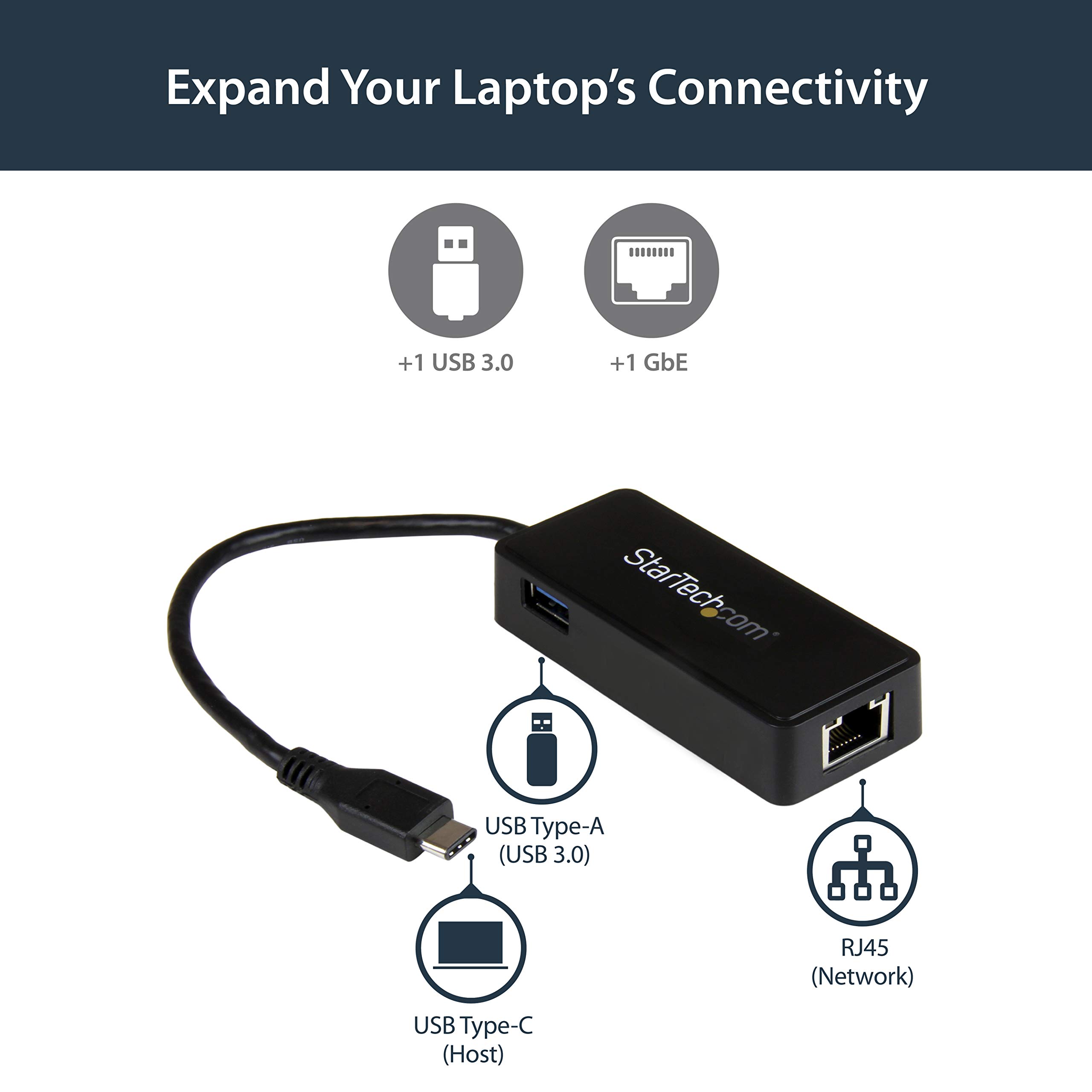 StarTech USB 3.0 to Ethernet Adapter with RJ45 Port & USB Passthrough - Gigabit Network Adapter for Laptop, Desktop & Gaming PC - High-Speed Internet Connection for Home Office, Remote Work & Online Gaming (USB31000SPTB)