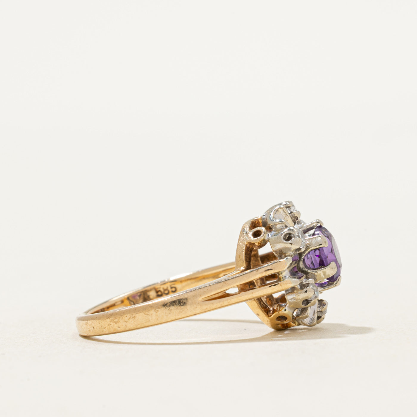 Round Cut Amethyst & Diamond Ring | 0.46ct Amethyst & 0.12ctw Diamonds | Size 5 | Elegant Purple Gemstone Jewelry for Women | Perfect for Engagement, Anniversary & Special Occasions