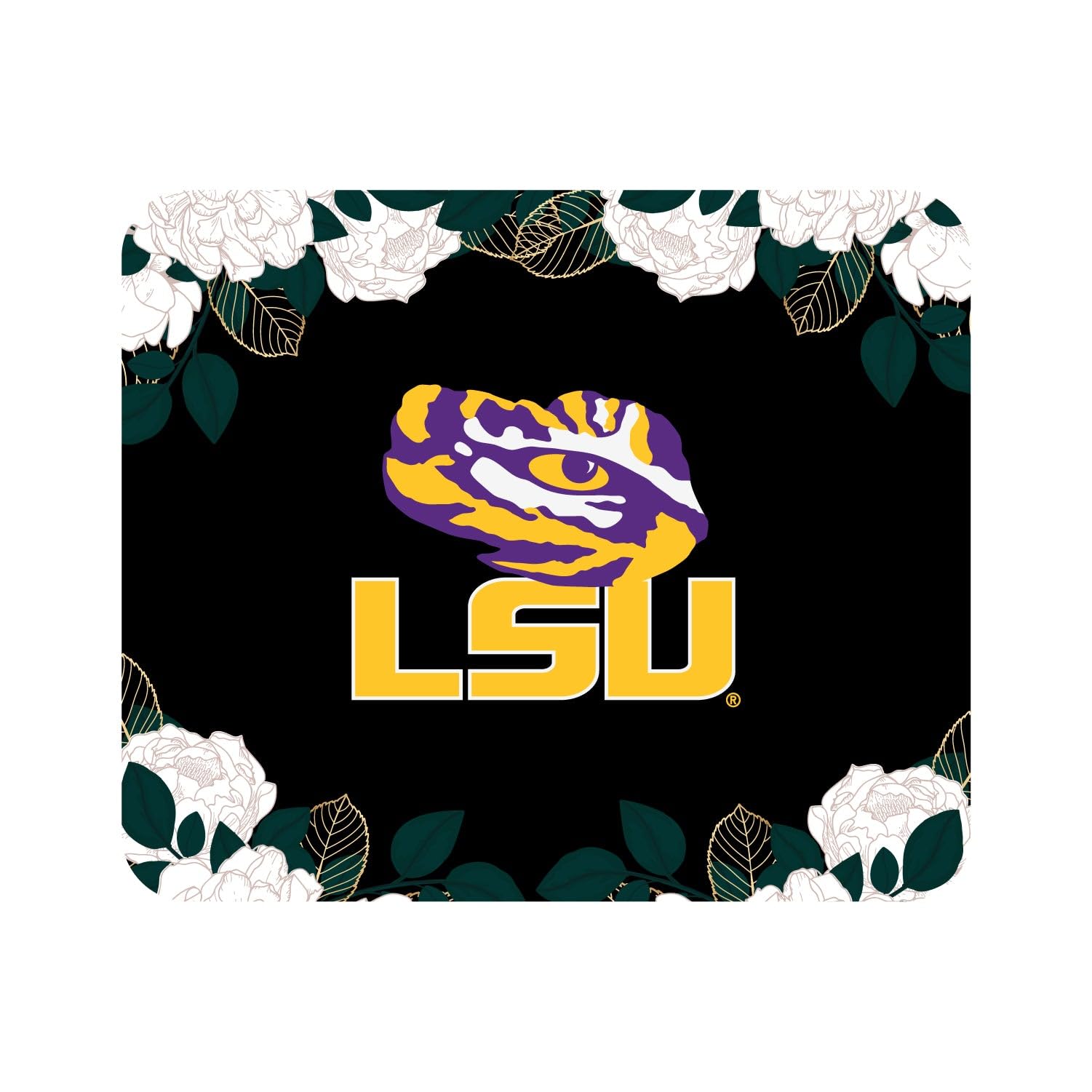 Louisiana State University LSU Mouse Pad - Non-Slip Fabric Gaming Mousepad with Floral White Design for Office, Home & Gaming Use