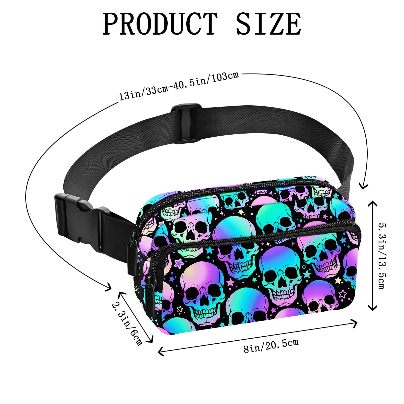 Skull Fanny Pack for Women - Adjustable Waist Belt Bag for Travel, Hiking, Running & Walking - Stylish & Convenient Storage for Essentials - Perfect for Outdoor Adventures & Daily Use