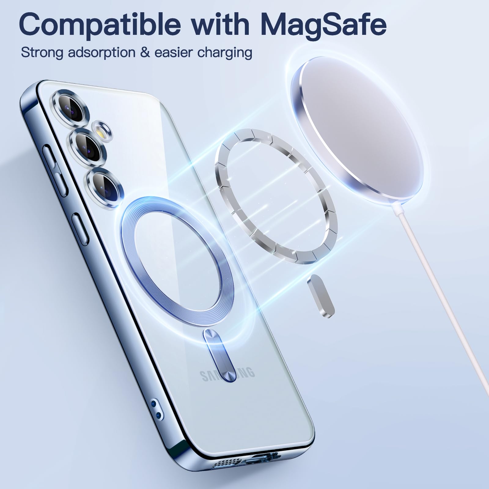 JETech Soft Clear Case for Samsung Galaxy S24 FE - Shockproof TPU Phone Cover with Camera Lens Protection & MagSafe Wireless Charging Compatibility (Blue) - Perfect for Daily Use, Travel, and Outdoor Activities