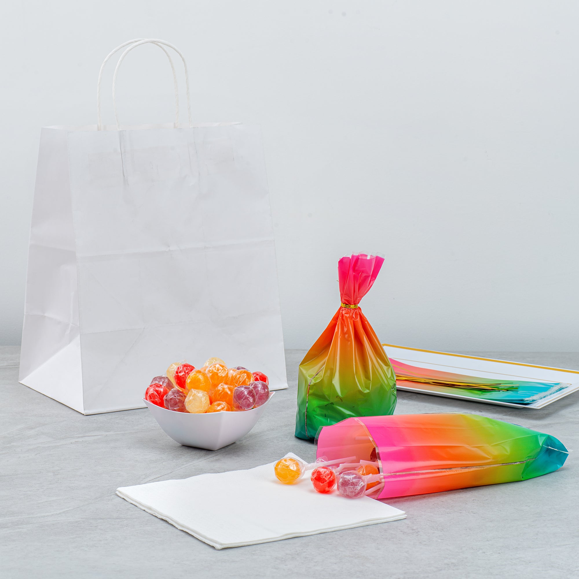 Rainbow Ombre Plastic Candy Bags - 4 x 2 x 9.5 Inches Gusseted Stand-Up Pouches (4000 Count Bulk Box) - Perfect for Candy Packaging, Party Favors & Retail Display