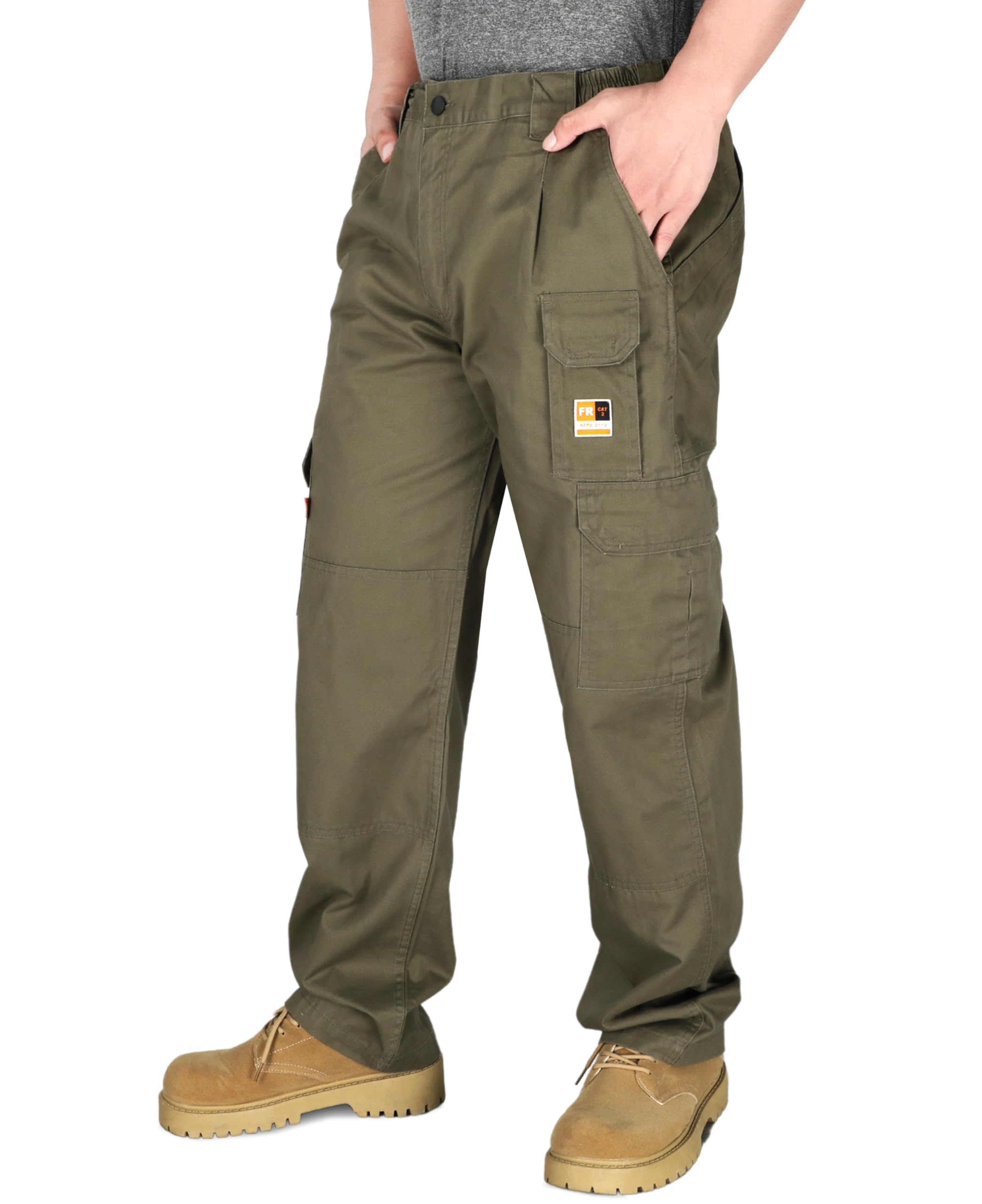KONRECO FR Men's Cargo Pants - Flame Resistant 7.5oz 100% Cotton Work Pants with Elastic Waist & Utility Pockets | Durable Safety Pants for Construction, Oil Rig, Welding & Industrial Work