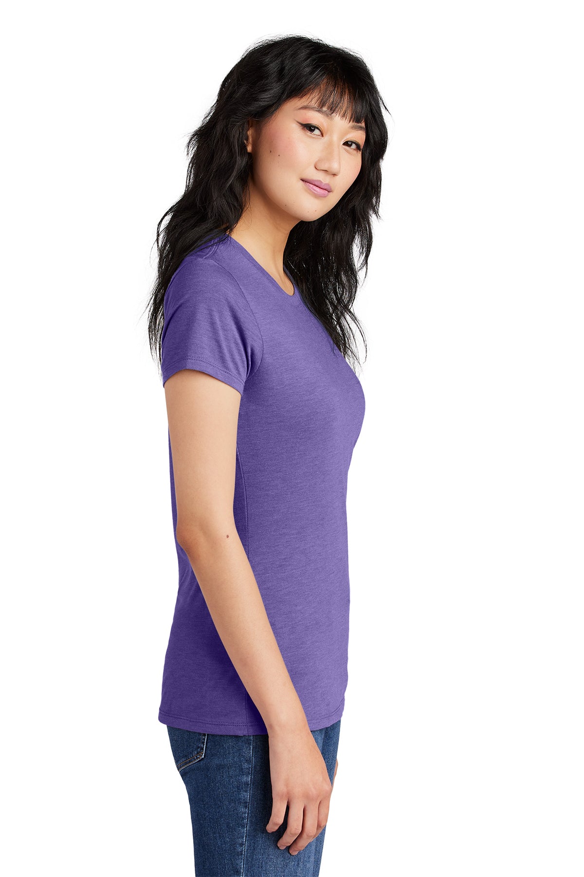 District Made Women's Perfect Tri Crew T-Shirt - Soft Cotton, Comfort Fit, Purple Frost for Casual Wear, Workout & Everyday Style