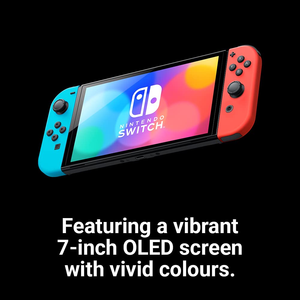 Nintendo Switch OLED Model - Neon Blue & Red (Renewed) | Portable Gaming Console for Home, Travel & Multiplayer Fun