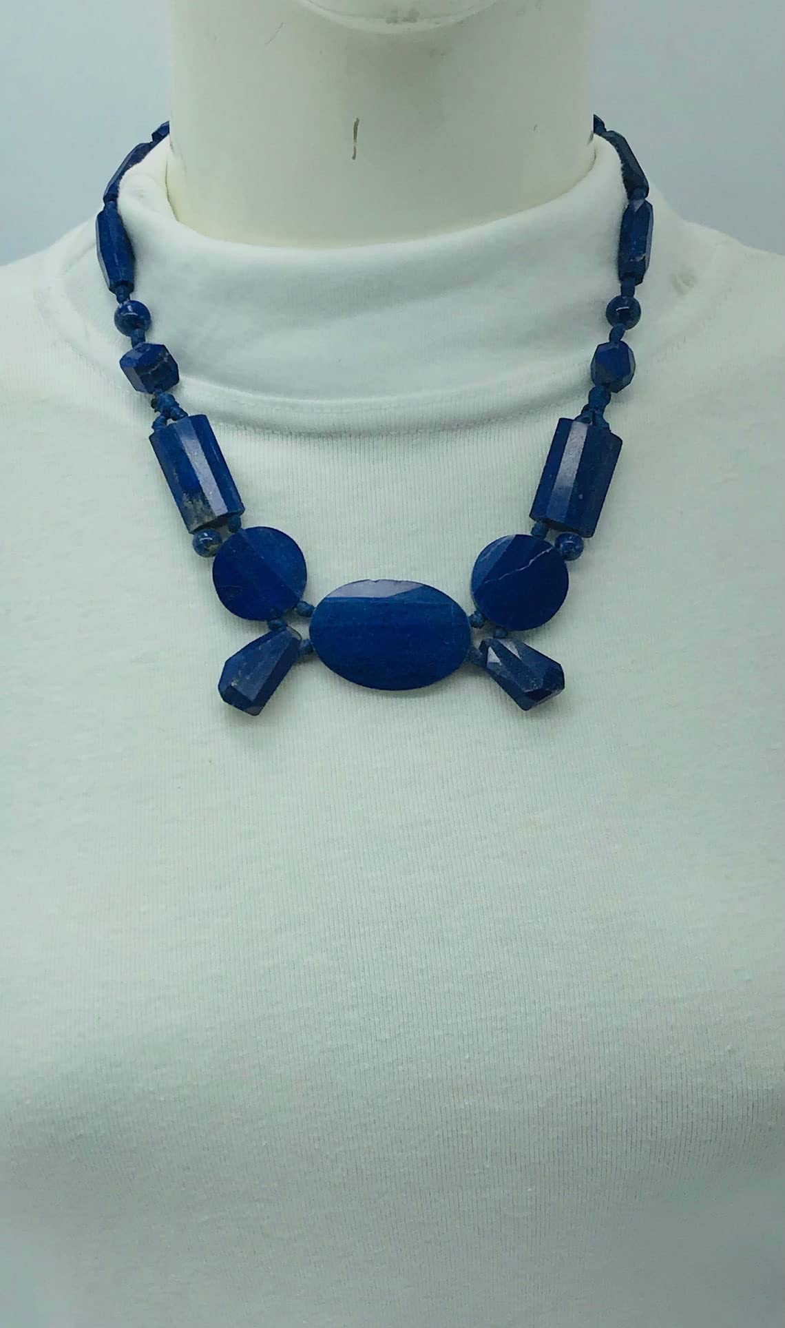 Lapis Lazuli Stone Beaded Necklace - Vintage Antique Jewelry for Women - Perfect for Boho, Spiritual Healing & Elegant Occasions