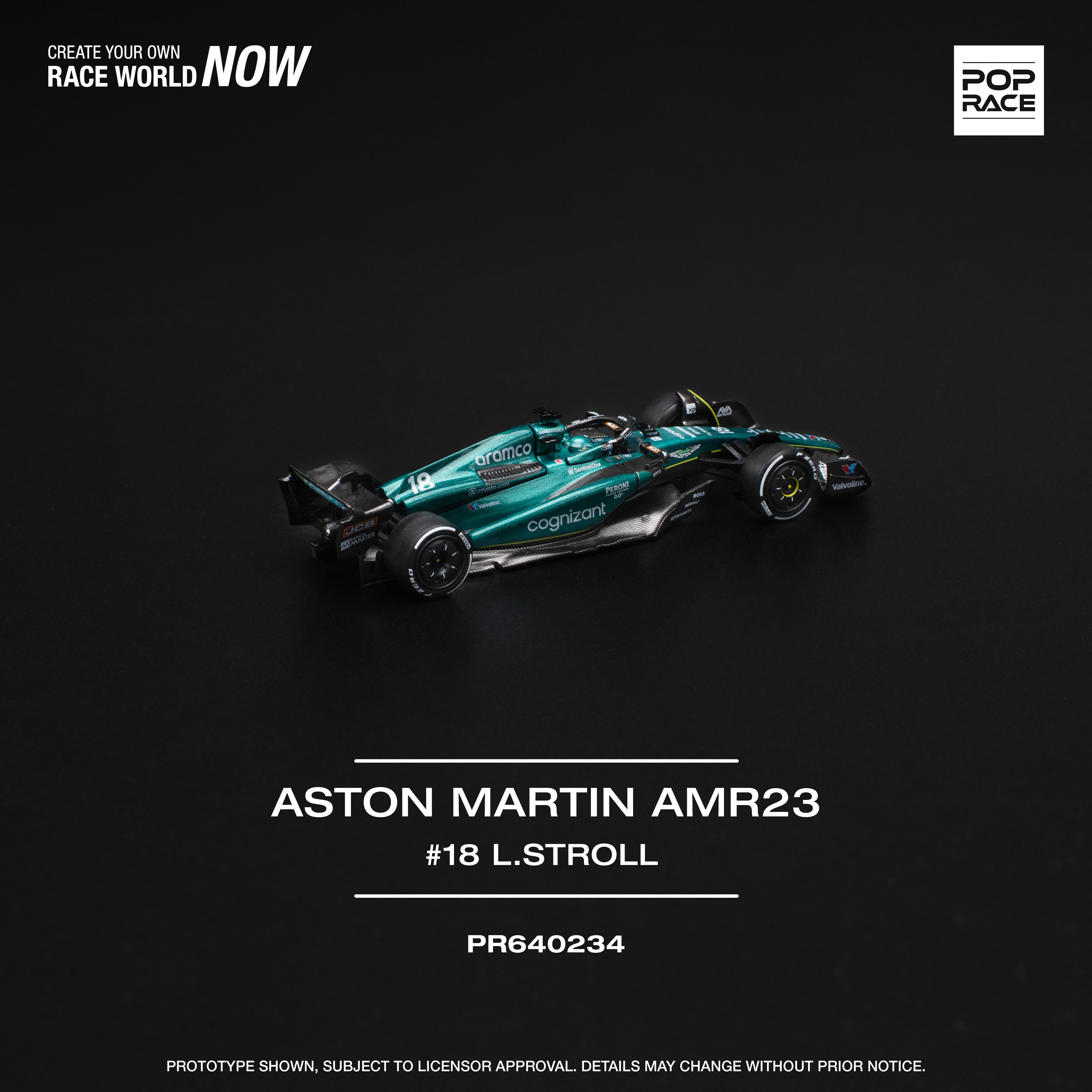 Pop Race 1:64 Scale Aston Martin AMR23 F1 #18 Lance Stroll Diecast Model Car - Perfect for F1 Collectors, Display & Racing Enthusiasts