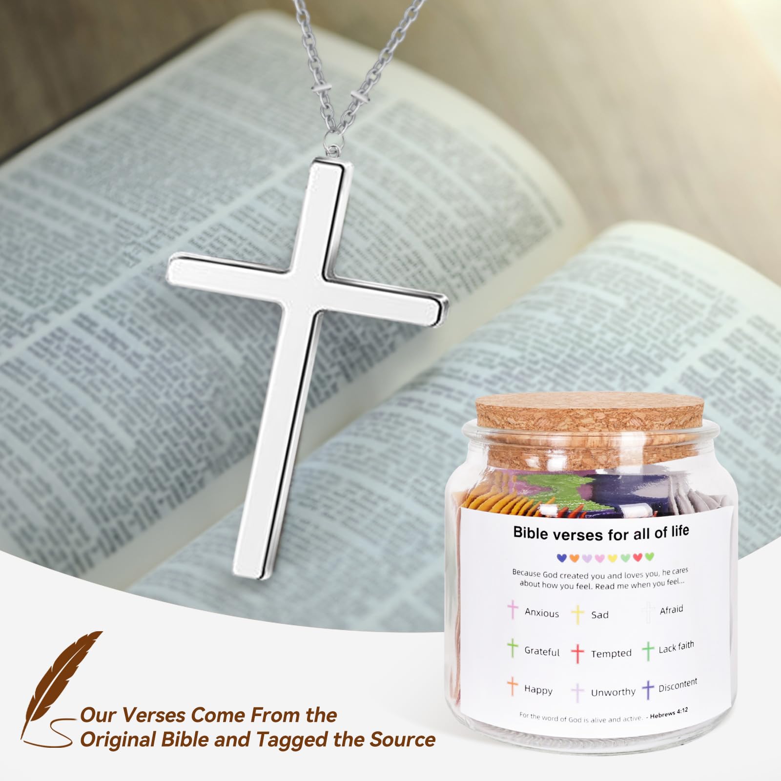 Large Christian Prayer Jar with Bible Verses & Cross Necklace - Perfect Gift for Women & Easter