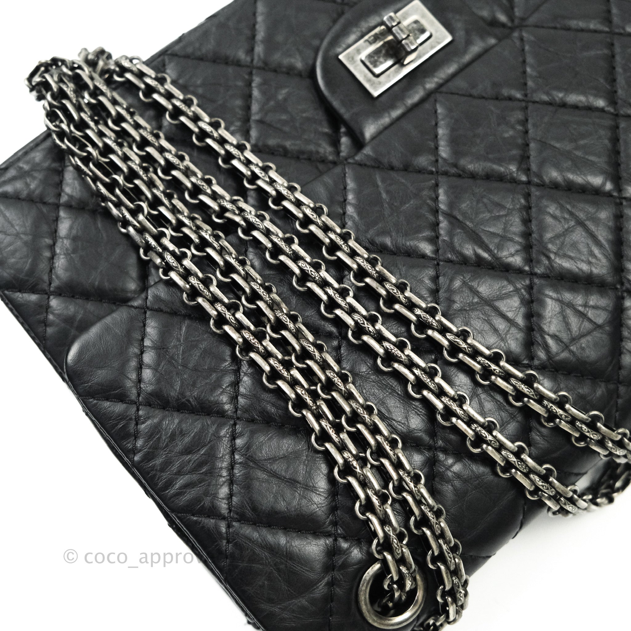 Chanel 2.55 Quilted Reissue 226 Black Aged Calfskin Ruthenium Hardware Handbag - Luxury Crossbody Bag for Women, Perfect for Evening Events & Daily Use