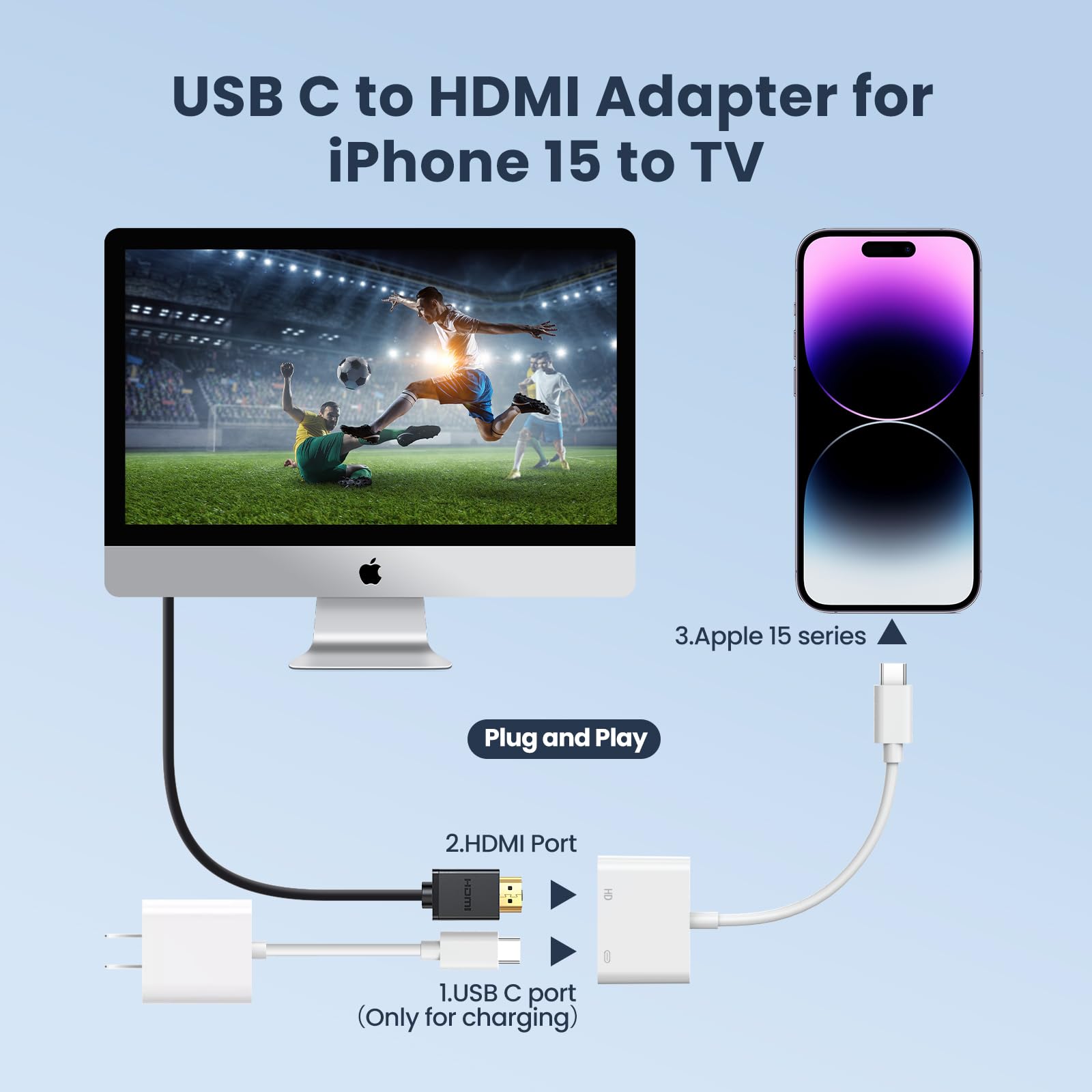 Battony USB C to HDMI Adapter 4K@60Hz with Fast Charging 100W - Compatible with iPhone 15/16 Pro/Max, MacBook Pro/Air 2023, iPad Pro - Ideal for Home Office, Gaming & 4K Video Streaming