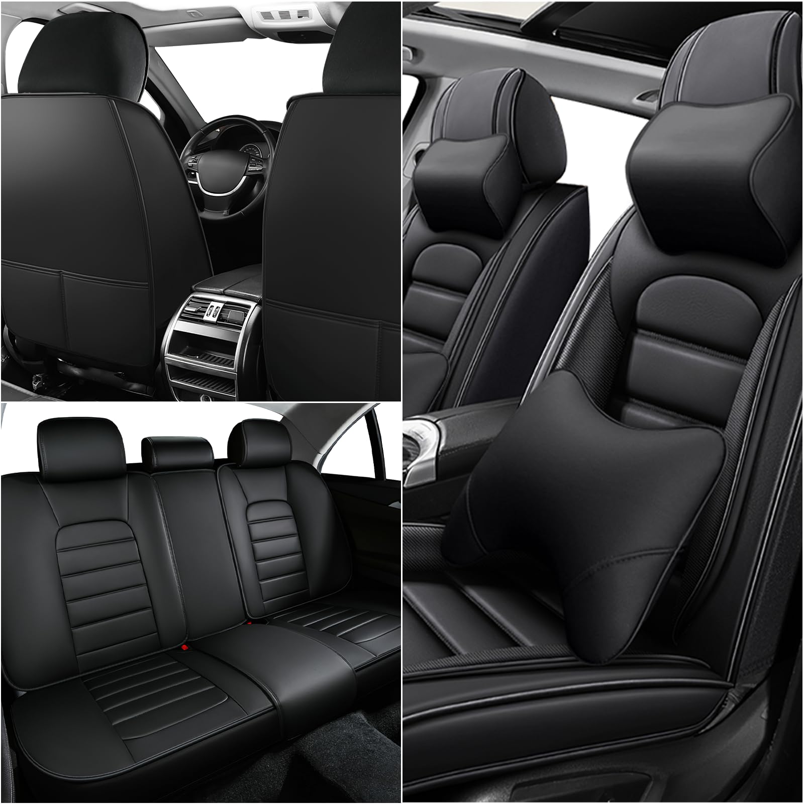Premium Full Seat Covers for Chevy Silverado & GMC Sierra 1500/2500HD/3500HD (2007-2024) - Airbag-Compatible Waterproof Leather Truck Seat Protectors - 5-Piece Set with Pillow (Classic Black) - Perfect for Off-Roading, Work Trucks & Daily Commutes