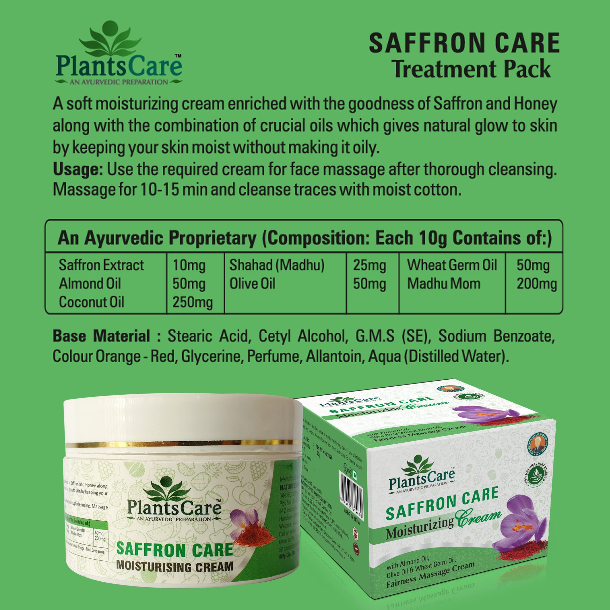 Premium Saffron Moisturizing Cream 50g - Hydrating & Nourishing Face Cream for Dry Skin, Plant-Based Skincare - Perfect for Daily Use & Nighttime Routine