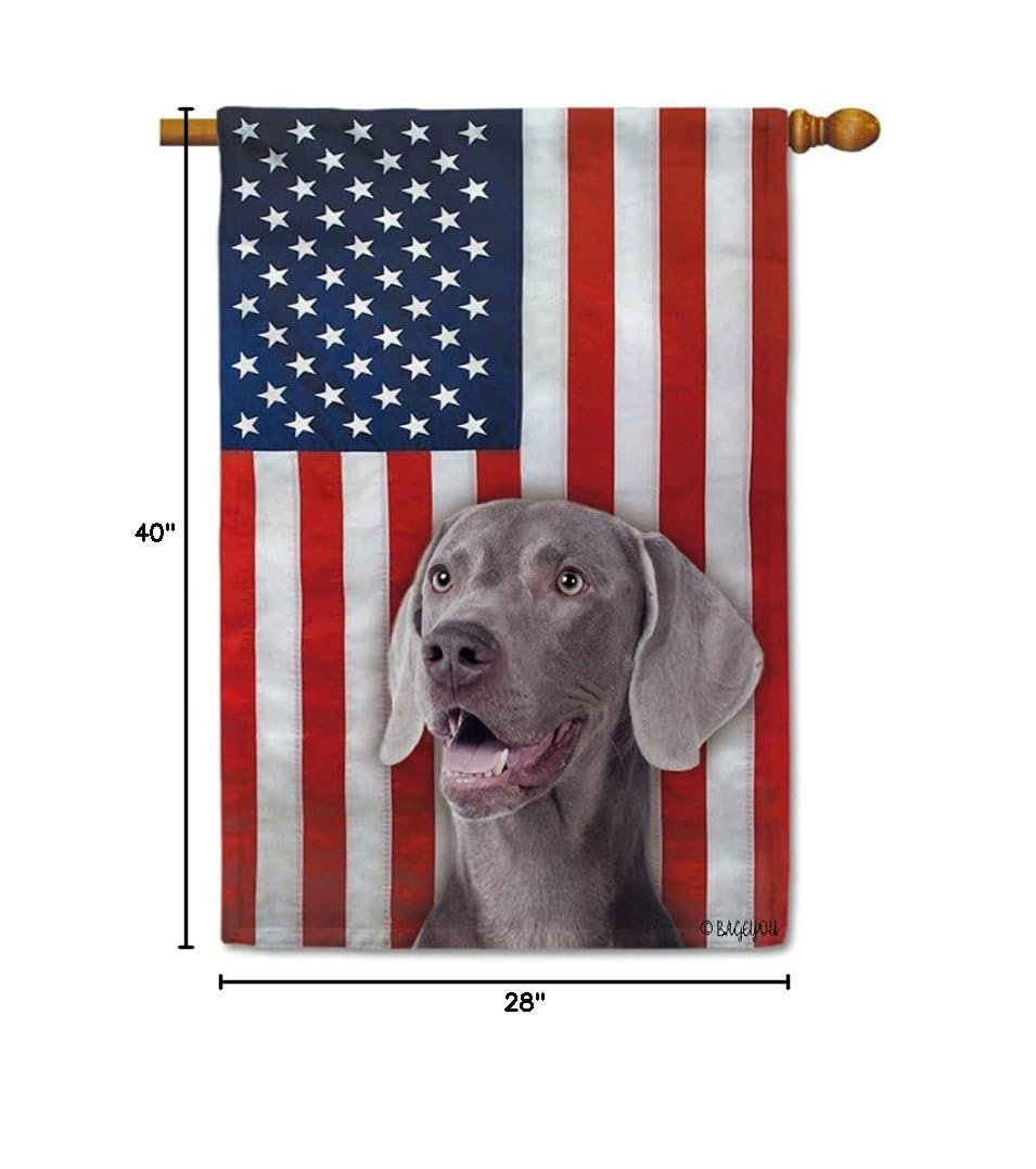 Funny Weimaraner Dog Patriotic House Flag - Double Sided 28x40 Inch American US Flag for 4th of July Decor, Outdoor Banner | Perfect for Front Porch, Yard, Garden & Patriotic Holidays