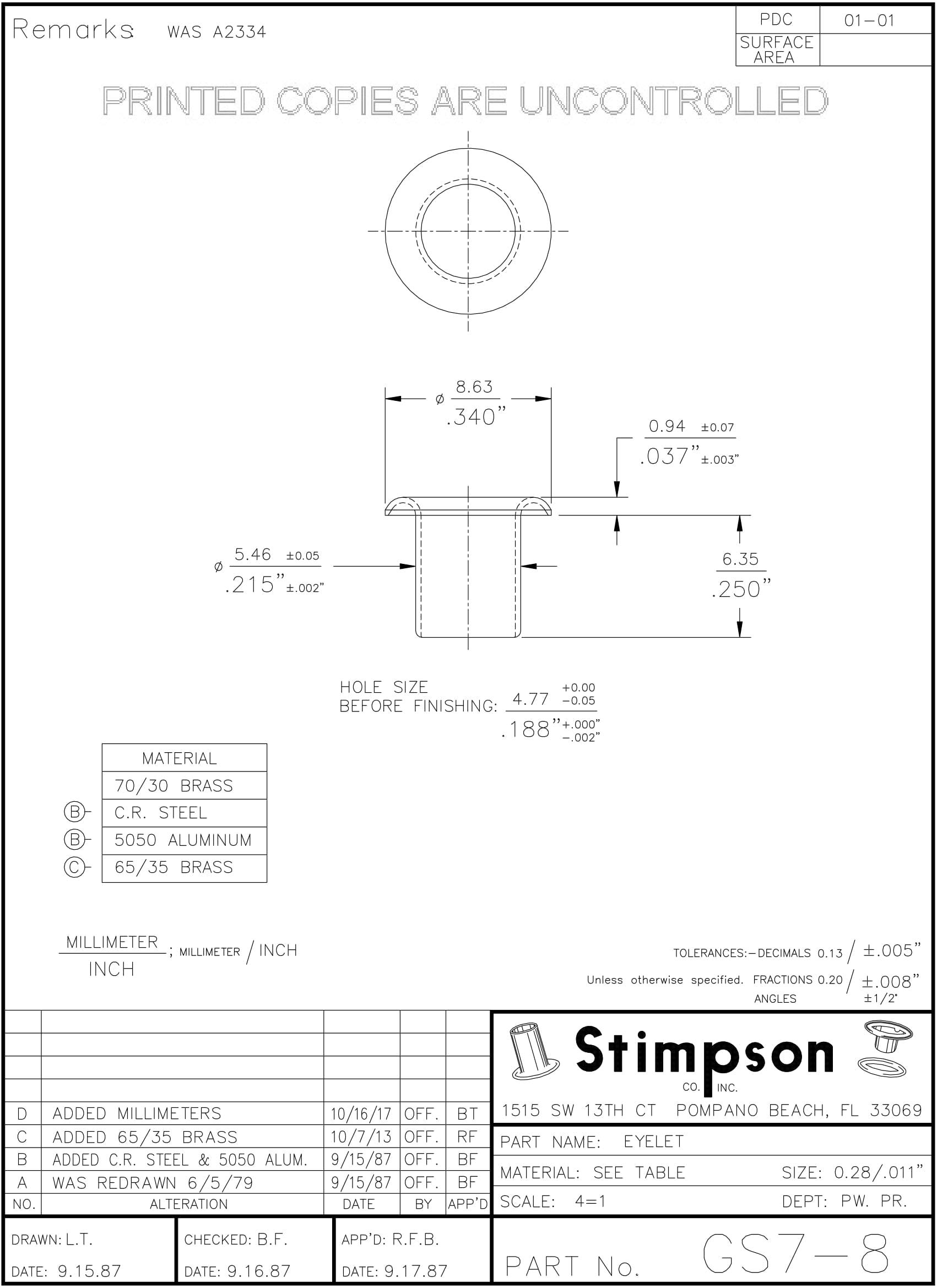 Stimpson GS78B1000 Brass Eyelets - 1000pcs Heavy-Duty GS 7-8 Size for Leather Craft, DIY Projects & Industrial Use | Durable & Reliable Metal Grommets for Belts, Tarps & Fabric