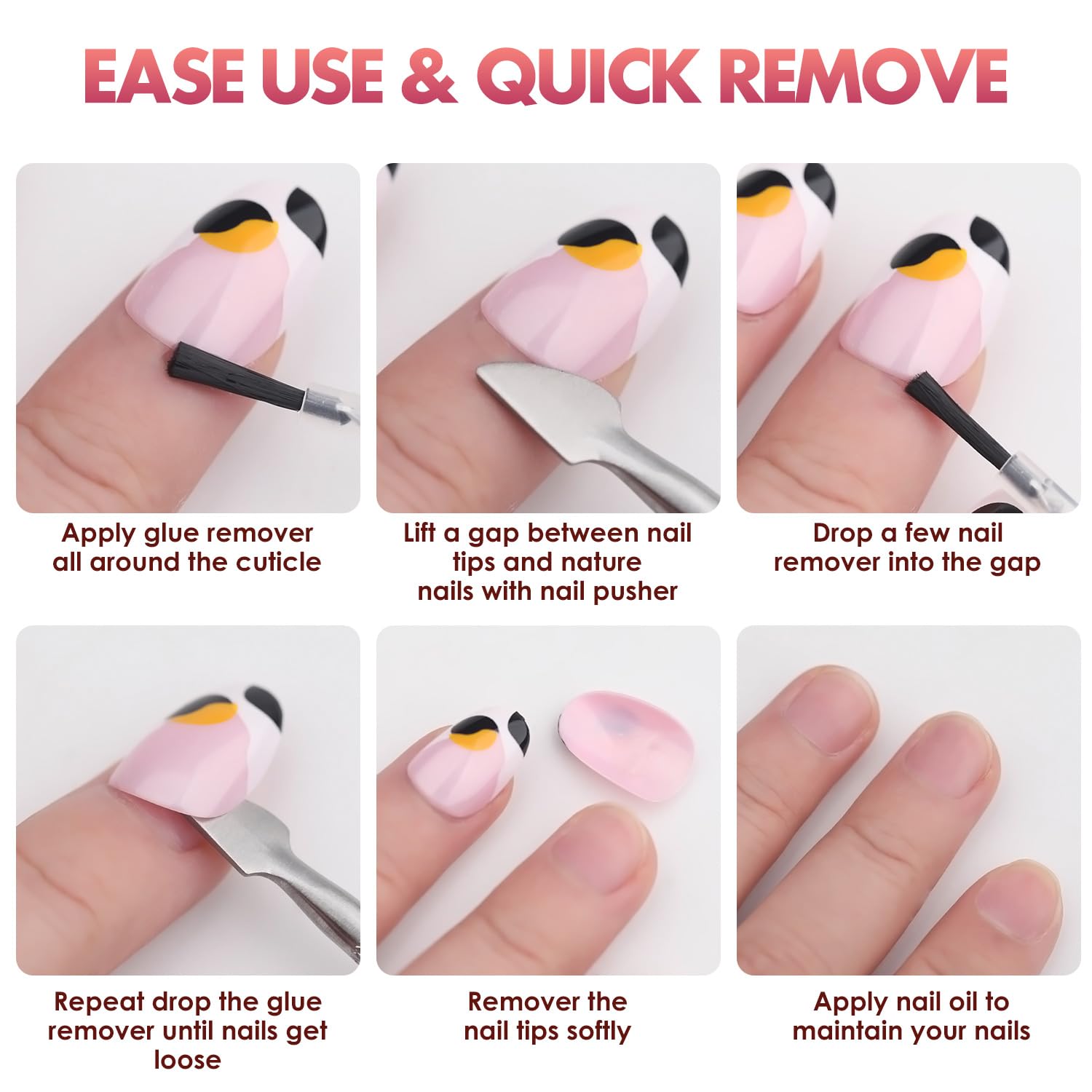 Melous Nail Glue Remover for Press On & Acrylic Nails - Cuticle Pusher Included | Easy Fake Nail Removal for Salon-Quality Manicures at Home