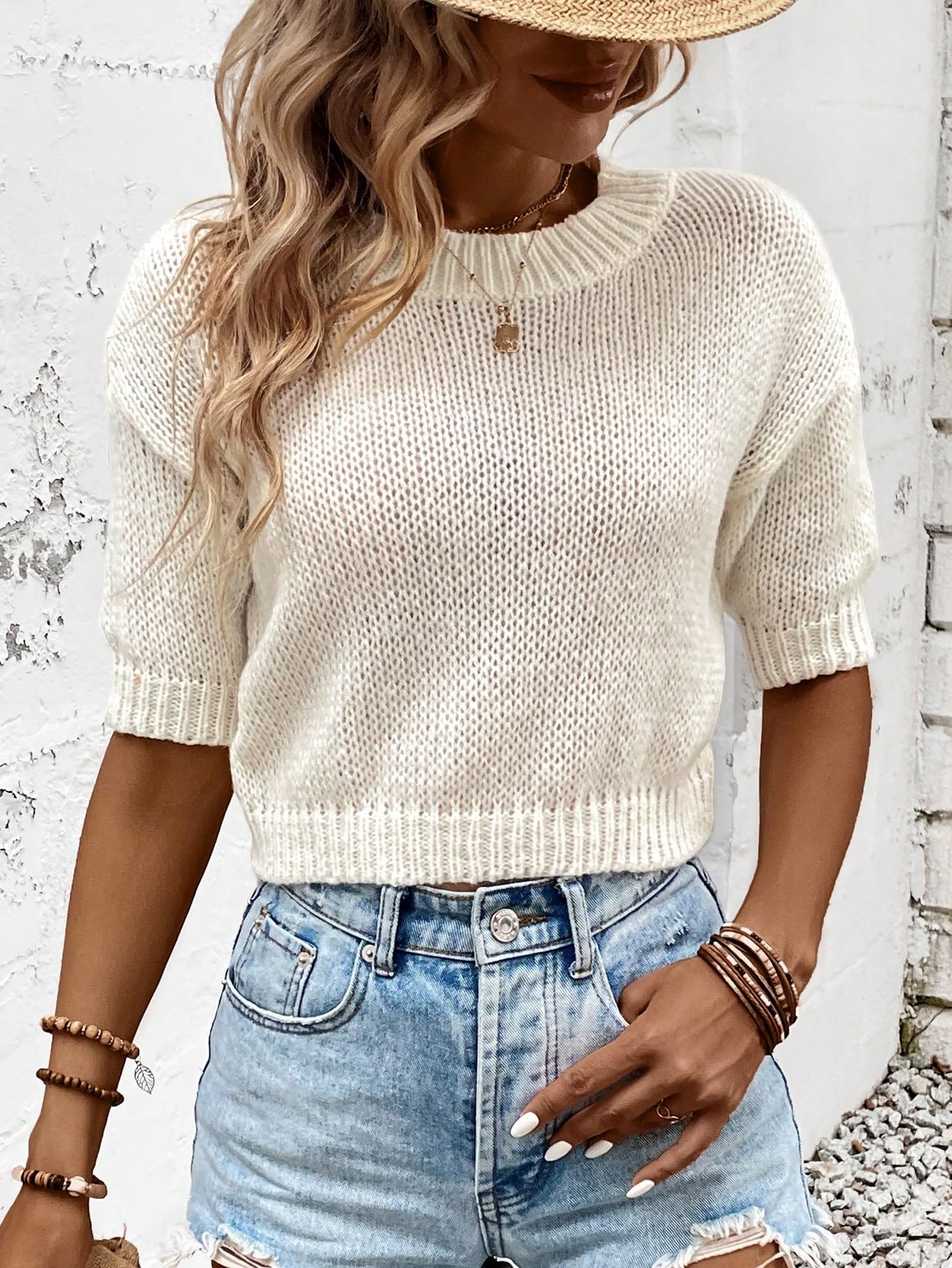 GORGLITTER Women's Short Puff Sleeve Cropped Sweater Top - Cute Chunky Knit Pullover for Fall Fashion 2025 | Casual Outfits, Date Nights & Cozy Layering