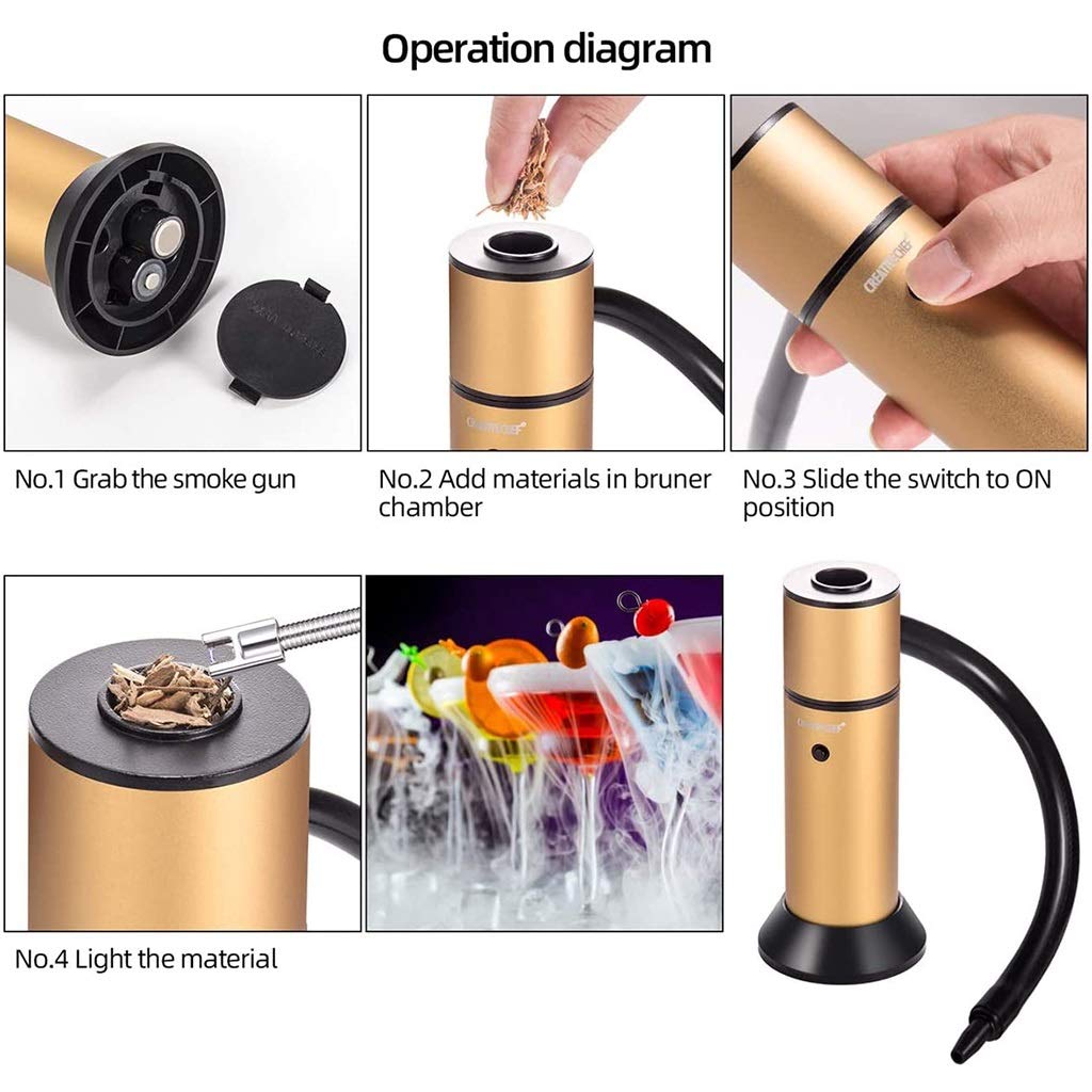 Portable Wood Smoke Gun Infuser for Kitchen, BBQ, and Cocktails - Enhance Flavor of Meat, Cheese, Steak, Popcorn & Drinks | Perfect for Home Cooking, Outdoor Grilling & Mixology