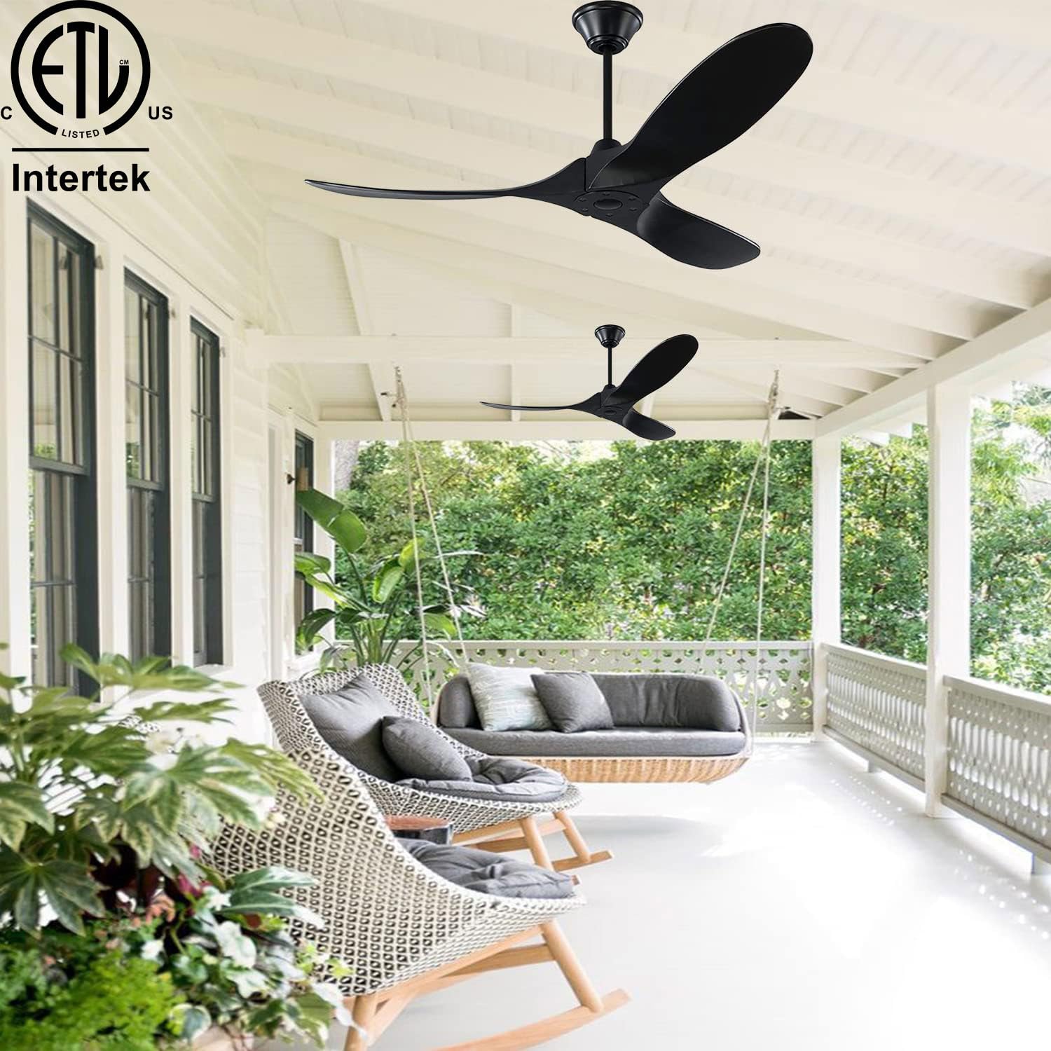 70 Inch Rustic Outdoor Ceiling Fan - Waterproof Black 3-Blade Damp Rated - High Airflow for Patio, Porch, Gazebo - Perfect for Outdoor Living Spaces & Backyard Relaxation