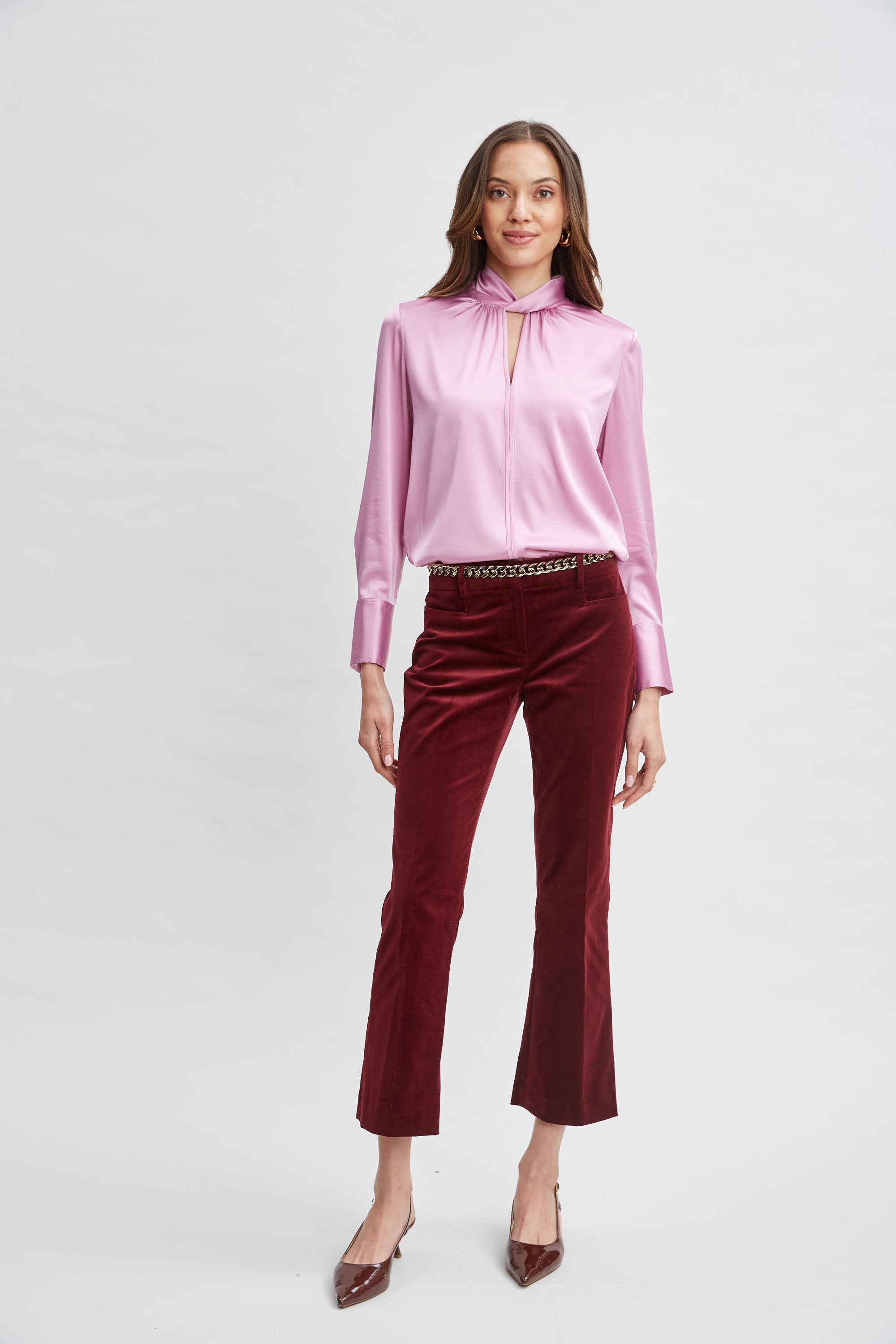 Silk Satin Twist Neck Blouse for Women - Elegant Long Sleeve Shirt for Office, Party & Special Occasions