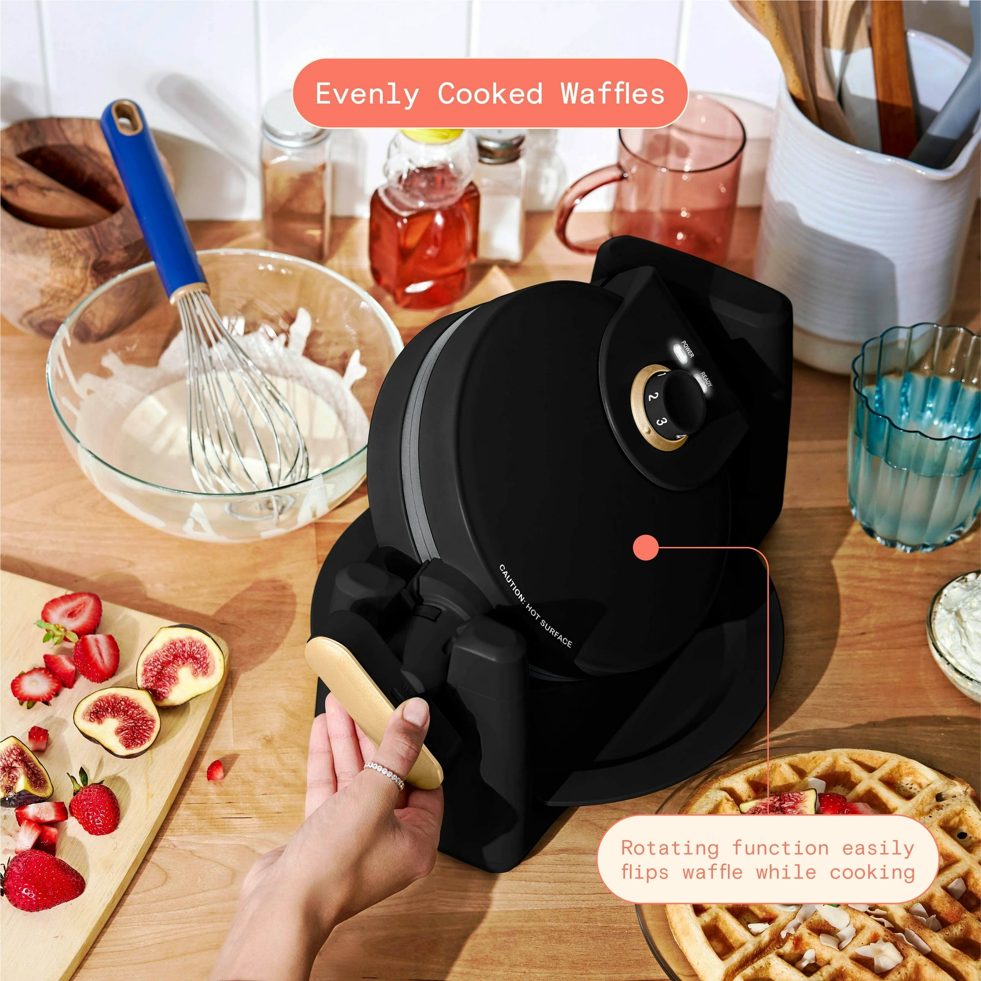 Premium 19427 Rotating Belgian Waffle Maker - Non-Stick Coating, Adjustable Temperature, Perfect for Breakfast & Brunch - Ideal for Home, Cafe, and Restaurant Use