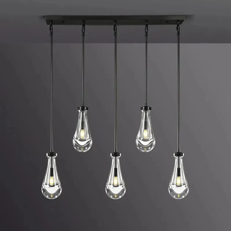 36 Inch Raindrop Linear Chandelier with 5 Lights - Modern Crystal Pendant Lighting for Dining Room, Kitchen Island & Entryway