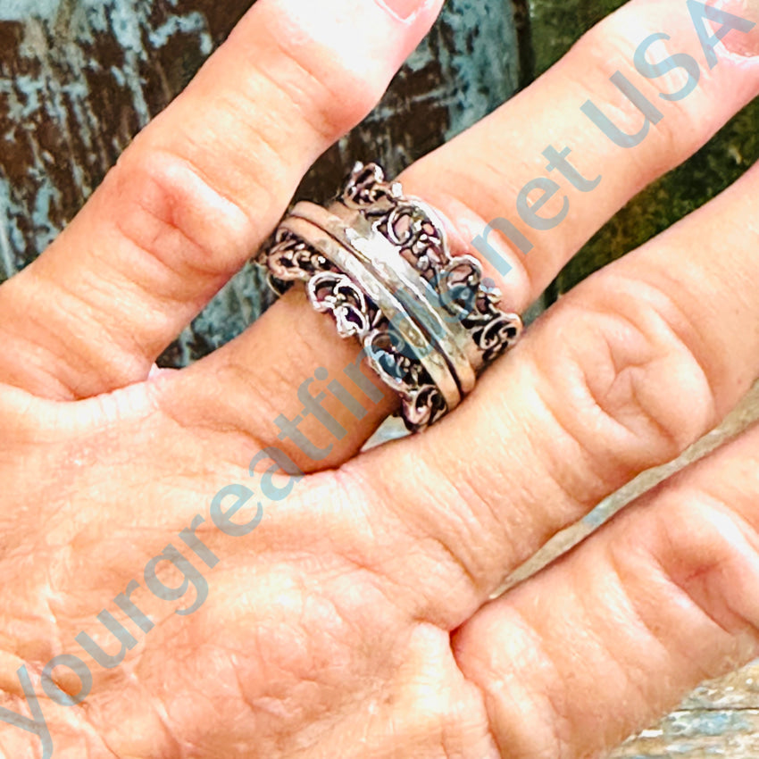 Sterling Silver Wide Band Spinner Ring for Men & Women - Size 11 Adjustable - Stress Relief & Anxiety Fidget Jewelry - Perfect for Meditation, Focus & Relaxation