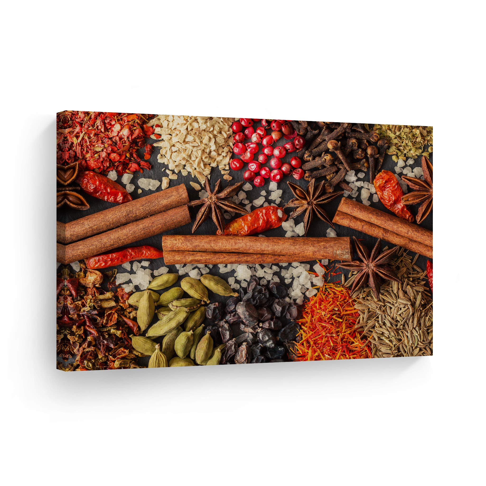 Colorful Spices & Dried Herbs Kitchen Canvas Wall Art Print - Modern Farmhouse Decor for Restaurant, Cafe & Dining Room - Housewarming Gift (24x36 Inch) - Perfect for Home Kitchen Decor & Culinary-Themed Spaces
