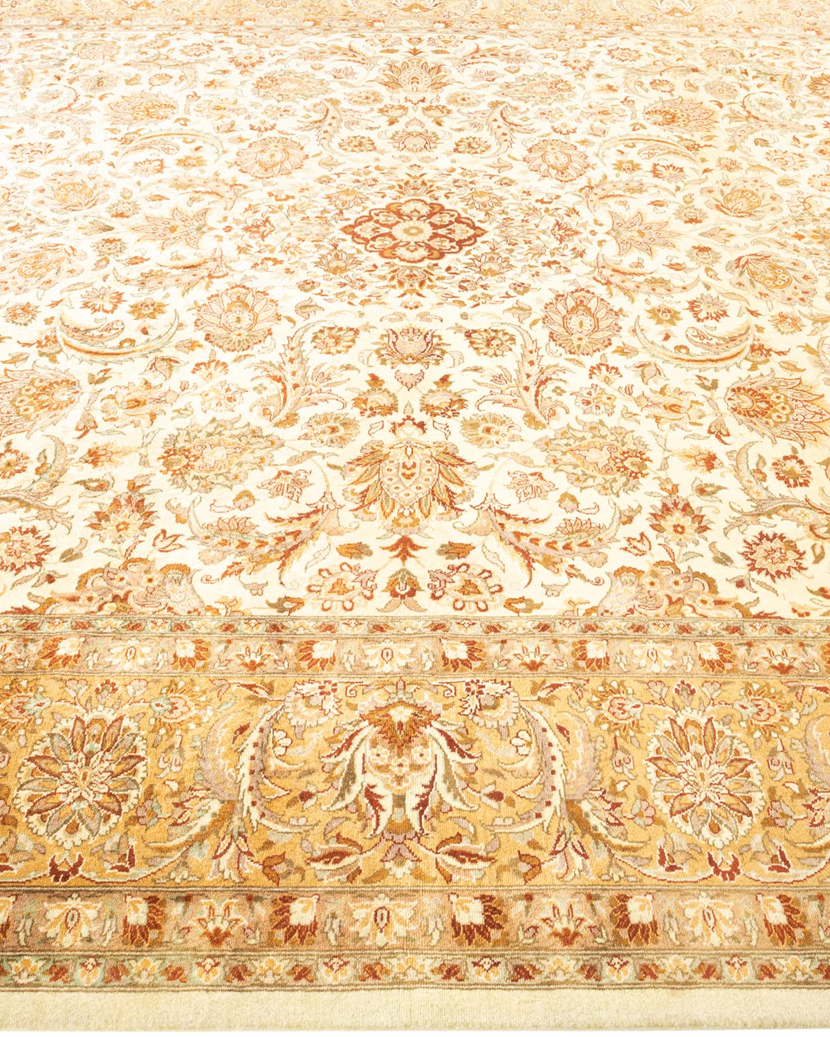 Handmade Wool Oriental Mogul Ivory 8x10 Area Rug - Solo Rugs One of a Kind Hand Knotted Traditional Design for Living Room, Bedroom & Home Decor