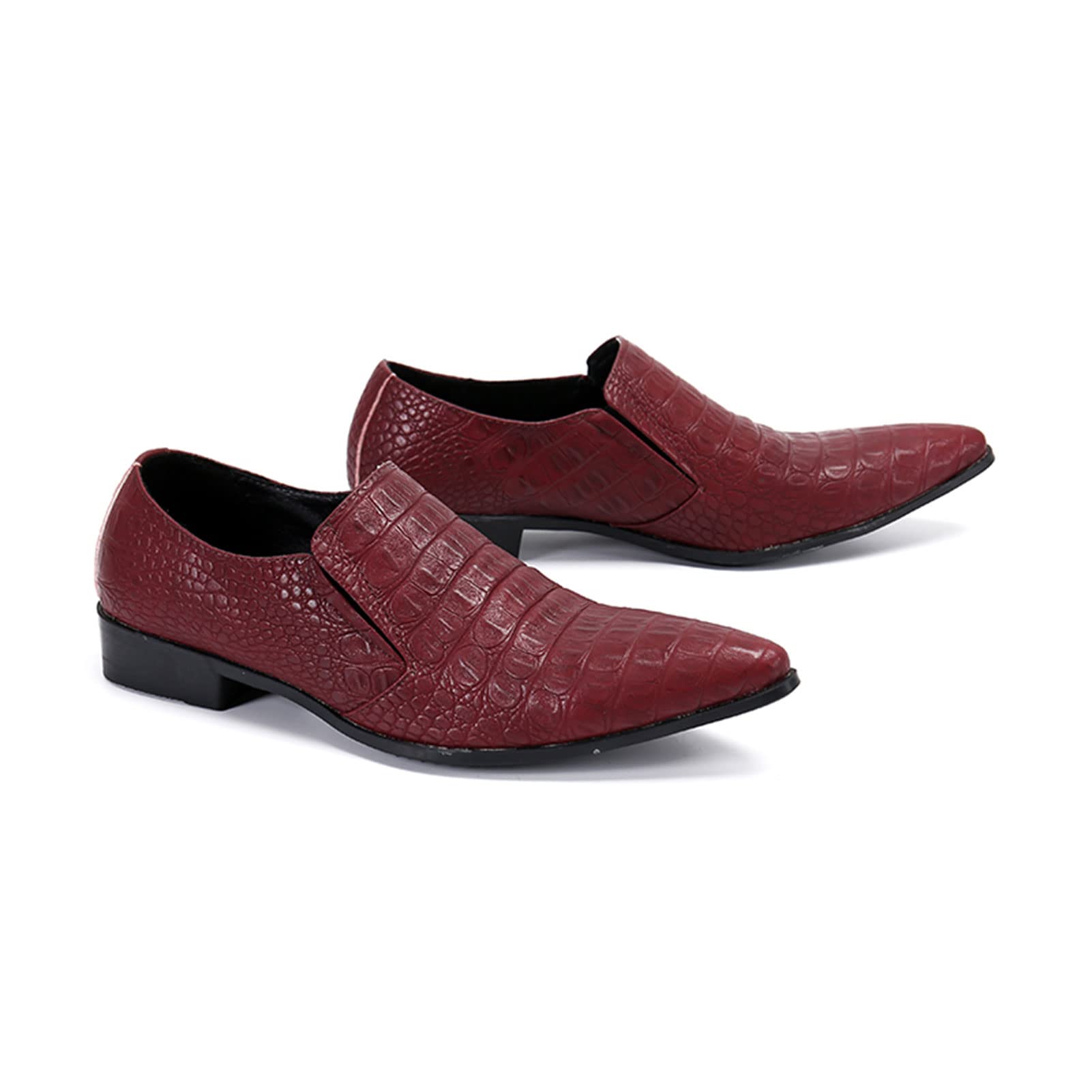 Premium Crocodile Embossed Genuine Leather Men's Dress Shoes - British Style Business Casual Slip-On Loafers (Size 10.5, Brown) - Comfortable & Stylish for Office, Weddings & Formal Events