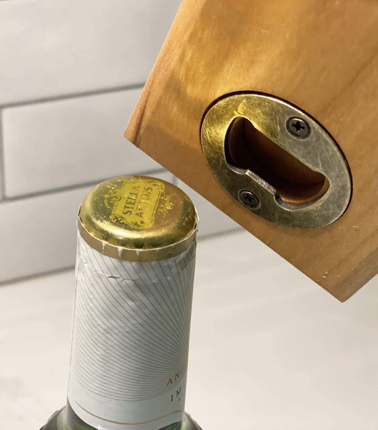 Premium Wood Self-Balancing Wine Bottle Holder with Brass Opener - Free Standing Countertop Decor for Kitchen, Bar & Living Room - Handcrafted in USA | Perfect for Wine Storage, Entertaining & Home Decor