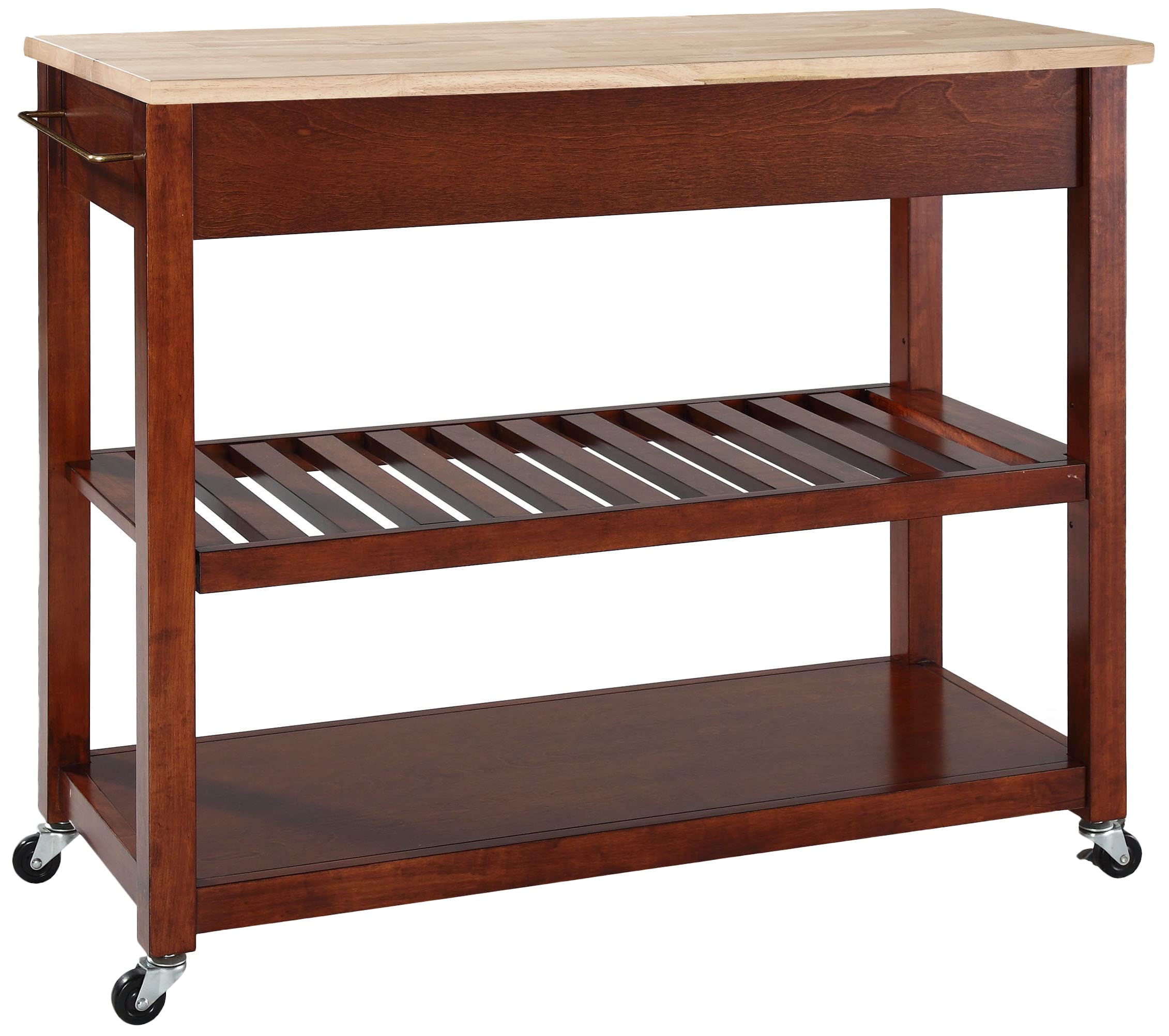 Crosley Wood Top Kitchen Prep Rolling Cart with Shelves & Drawers - Microwave Stand, Coffee Bar Station - Cherry Finish for Small Spaces & Apartment Living