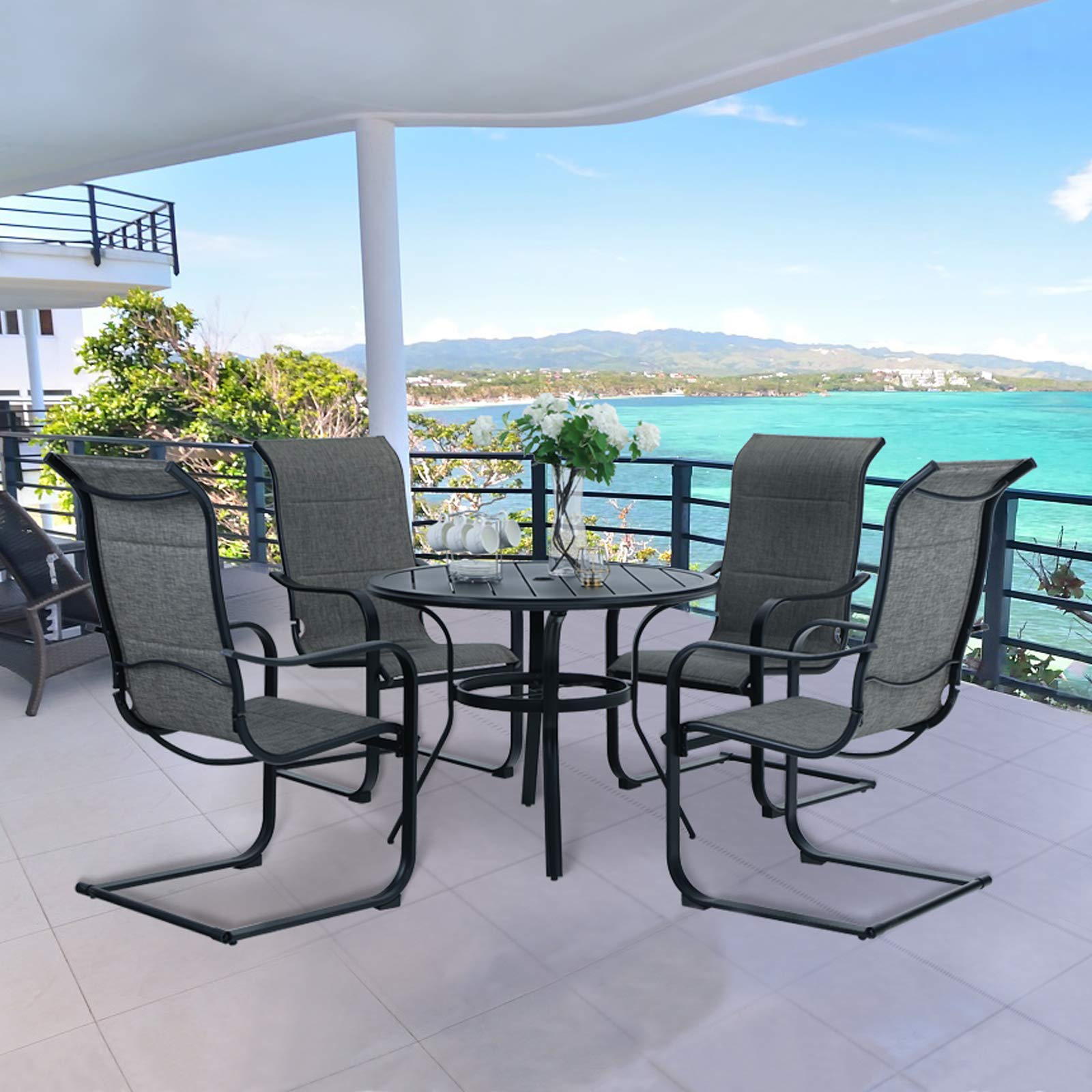 MFSTDIO 5-Piece Patio Dining Set with 4 Spring Motion Chairs & 1 Round Table (1.57