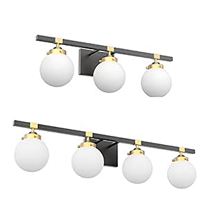 Vintage Mid Century Modern Bathroom Vanity Light Fixtures - Black/Gold Wall Sconce with Milk White Glass Globe for Mirror Lighting (Bulb Not Included) | Perfect for Bathroom, Powder Room & Dressing Area