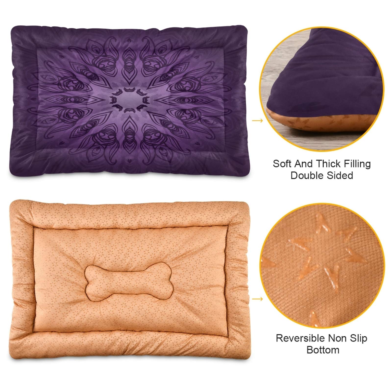 Purple Mandala Pet Bed for Dogs & Cats - Ultra Soft Rectangle Comfort Bed for Small & Medium Pets, Calming & Cozy 24x18 Inch - Perfect for Living Room, Bedroom & Pet Travel