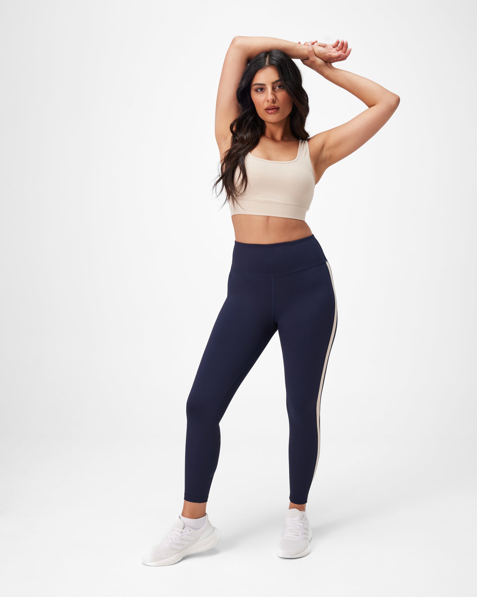 INSPORT Women's Escape Panel Full-Length Yoga Tights - Navy & Cream - High Waist Workout Leggings for Running, Gym, and Lounge