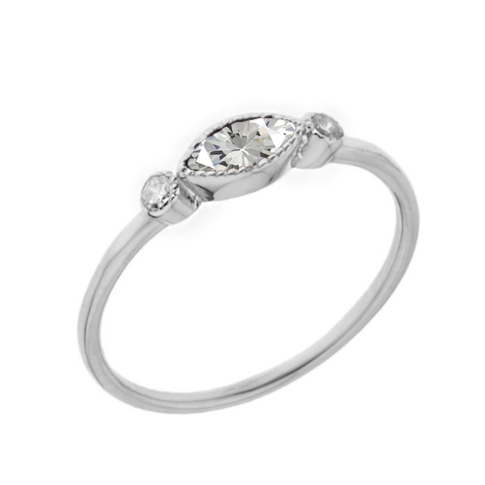 10k White Gold Solitaire CZ & White Topaz Engagement Ring for Women - Elegant Modern Proposal Wedding Band, Perfect for Anniversary, Promise, or Bridal Jewelry Gift