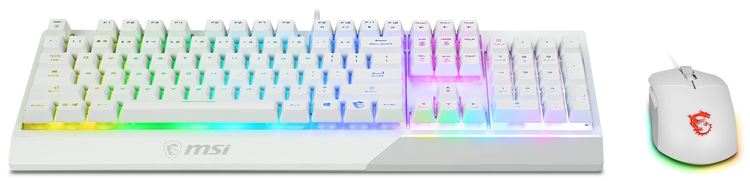 MSI Vigor GK30 White Gaming Keyboard & GM11 RGB Mouse Combo - Membrane Keyboard with RGB Backlight, Ergonomic Gaming Mouse - Perfect for PC Gaming, Streaming & Office Work