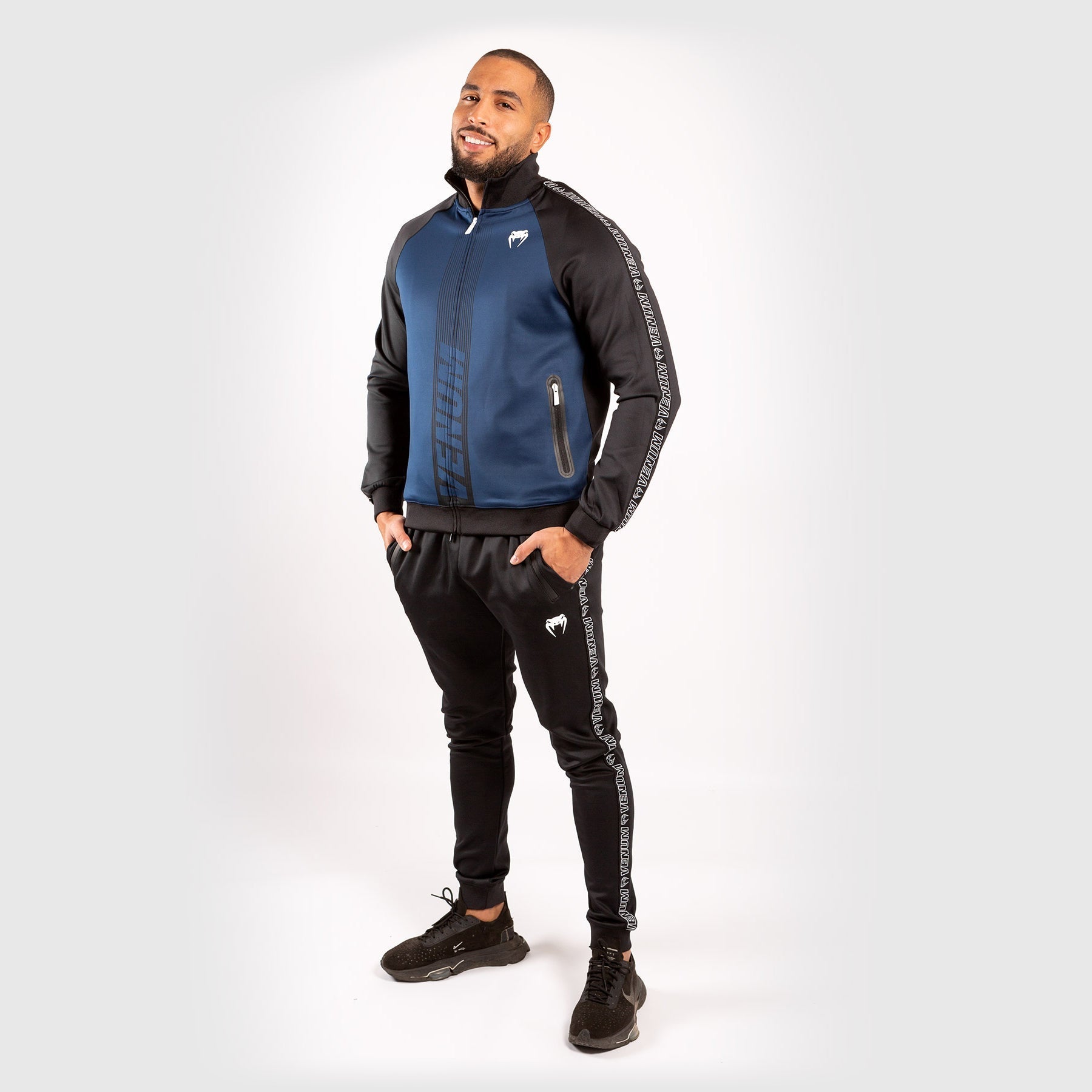 Venum Club 212 Track Jacket for Men - Navy Blue & Black Athletic Hooded Jacket - Gym, Running, Training & Casual Wear
