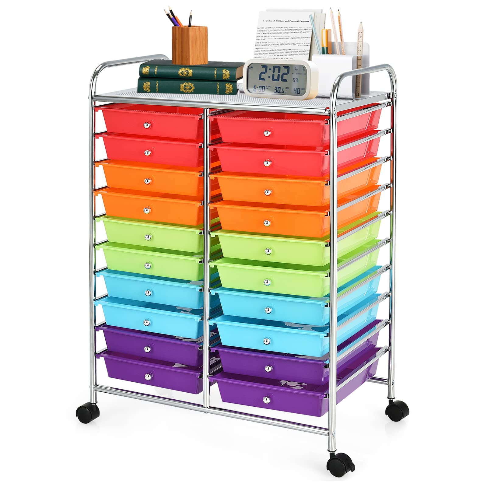 20-Drawer Rolling Storage Cart with Removable Drawers - Heavy Duty Metal Frame Mobile Utility Organizer for Art Supplies, Office, Classroom & Home Use - Perfect for Craft Rooms, Teacher Supplies & Closet Organization (Multicolor)