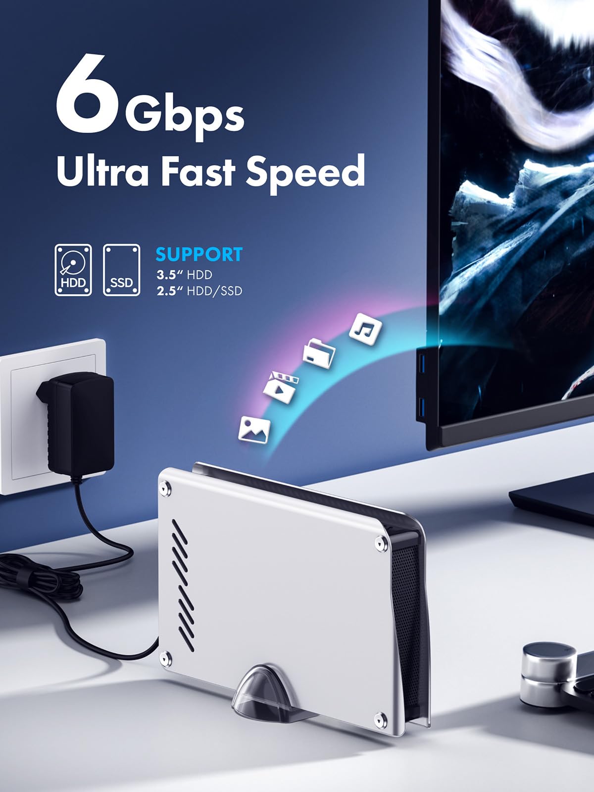 GRAUGEAR 4TB External Hard Drive for PS5/PS4 - High-Speed USB 3.2 Portable HDD with Aluminum Case, Includes USB-C & USB-A Cables - Perfect for Gaming, Backup & Storage Expansion