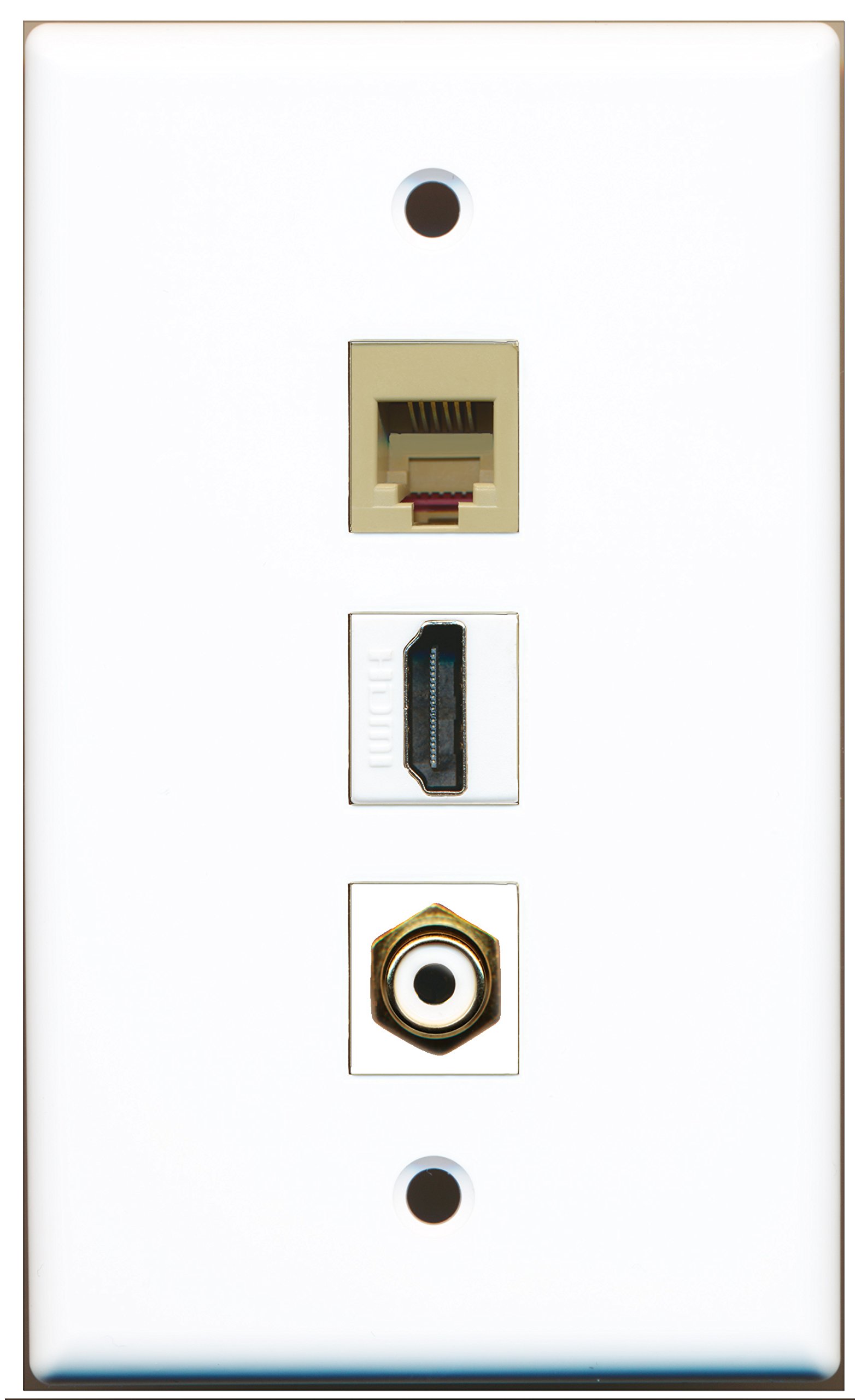 RiteAV 1-Port HDMI & RCA Wall Plate with Phone Jack (RJ11/RJ12) - White & Beige - Ideal for Home Theater, Office, and Telecom Installations