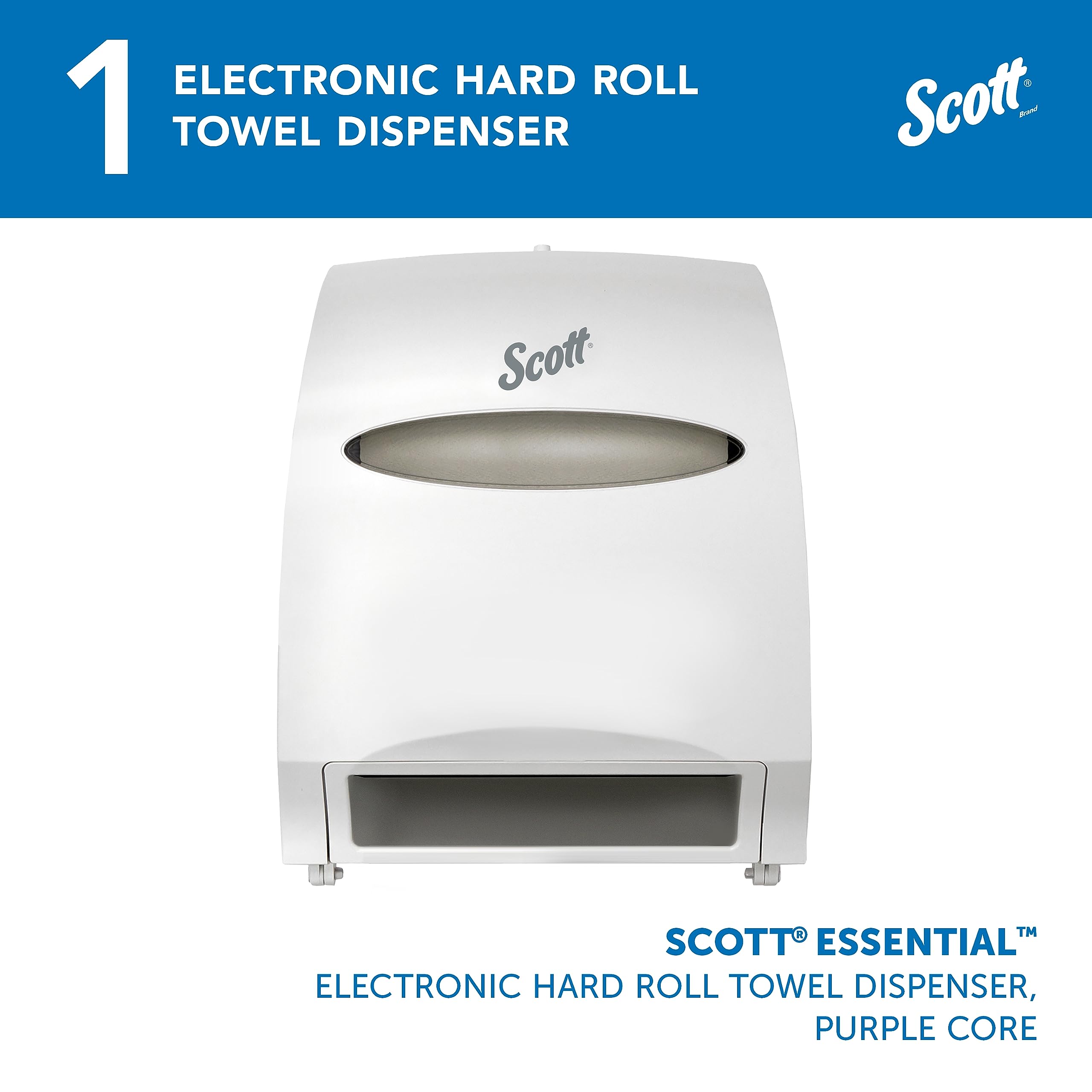Scott Essential Electronic Towel Dispenser (48858) - Fast Change White Paper Towel Holder with Purple Core - Hands-Free Automatic Dispenser for Kitchen, Bathroom & Office Hygiene