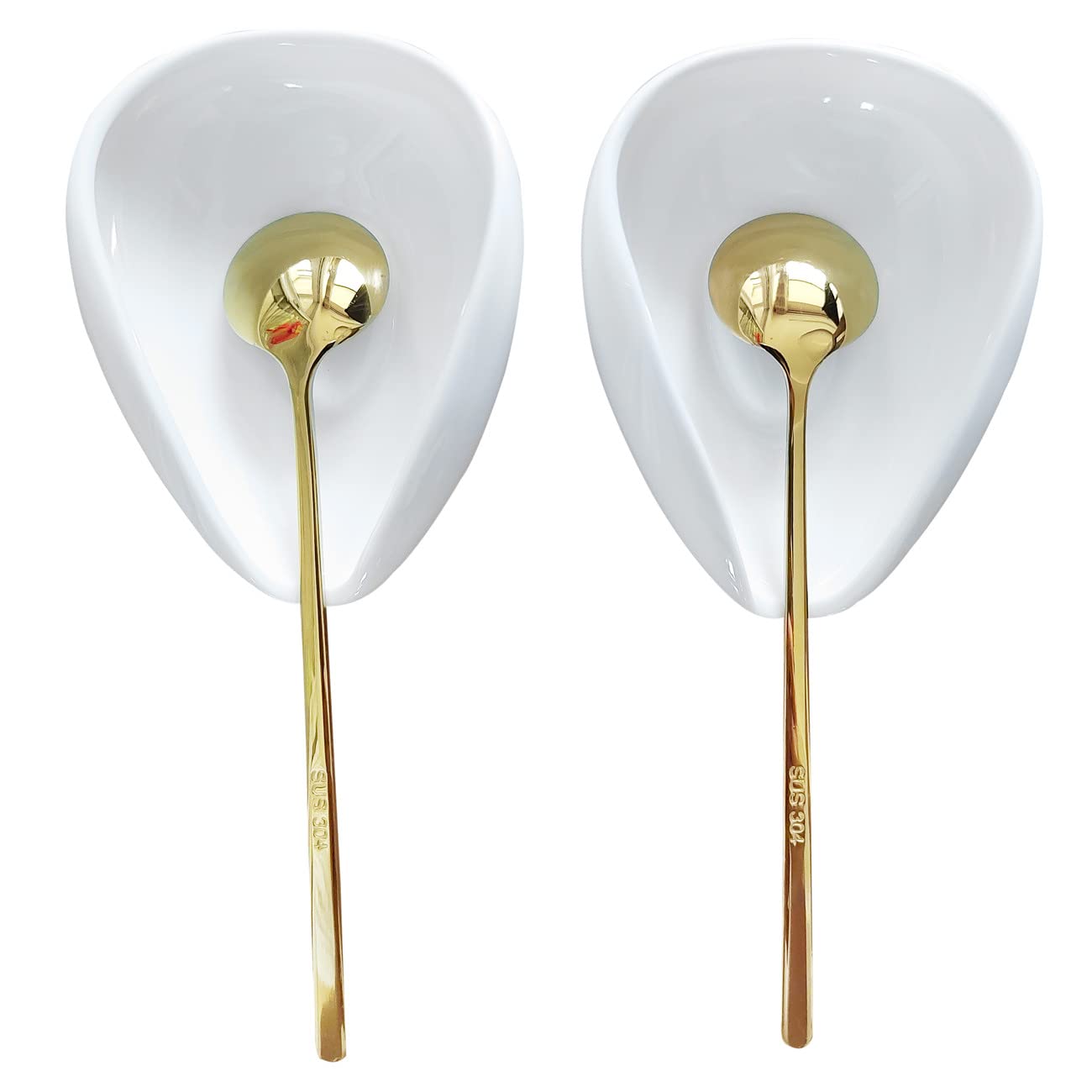 2-Pack Ceramic Coffee Spoon Rest & Holder for Coffee Bar & Station - White & Gold
