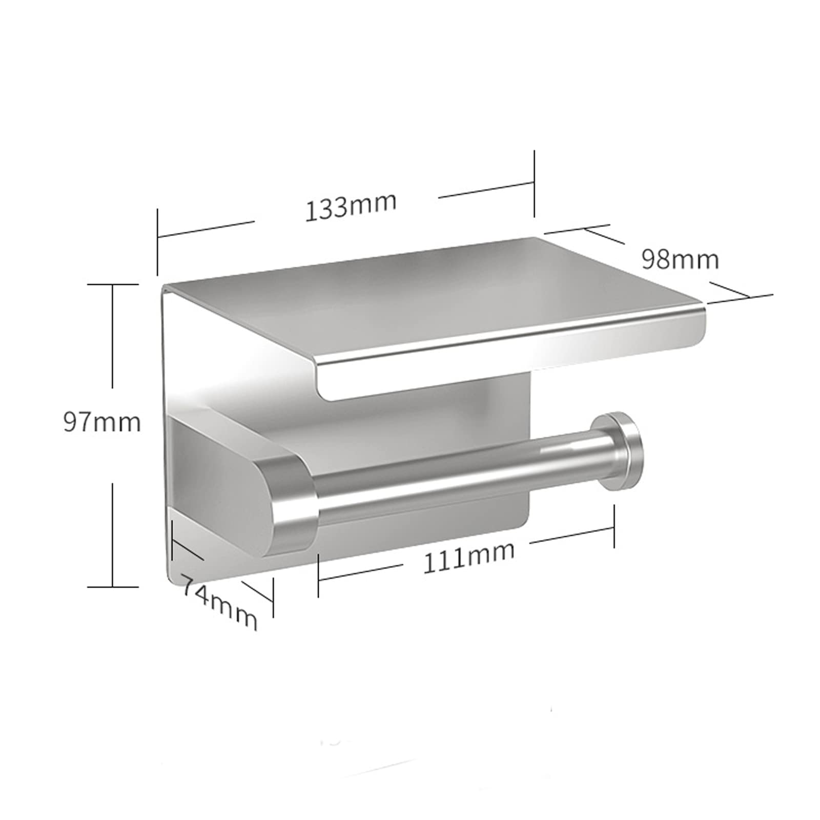 Stainless Steel Wall Mounted Toilet Paper Holder with Phone Shelf - Adhesive or Screw Installation for Bathroom, Kitchen, RV - Space Saving Organizer for Tissues & Smartphones