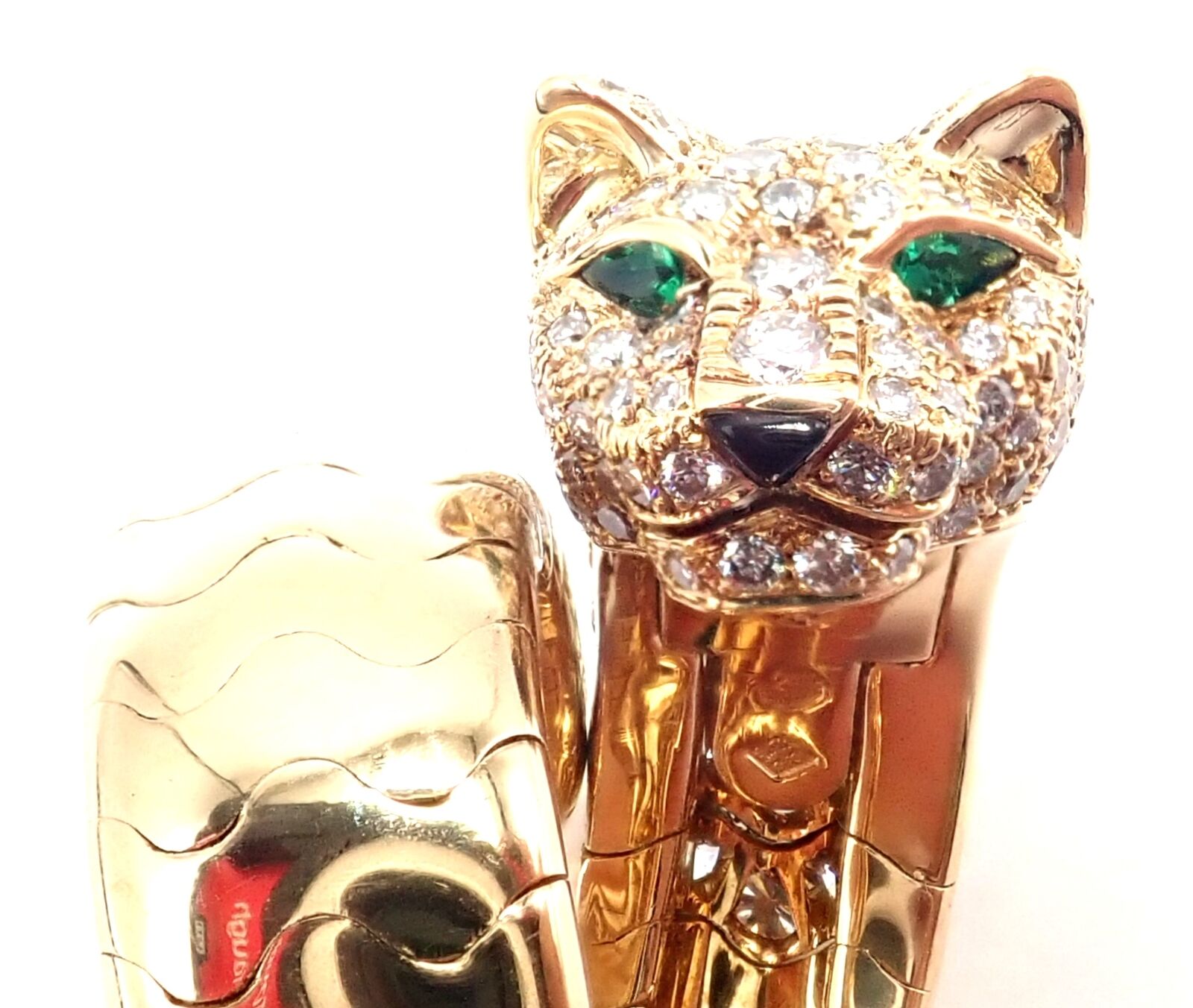 Authentic Cartier Panther 18k Yellow Gold Diamond Emerald Onyx Band Ring - Luxury Jewelry for Women, Perfect for Weddings, Anniversaries & Special Occasions