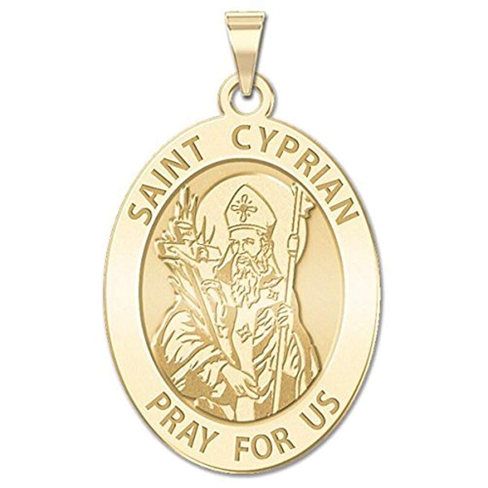 St. Cyprian Sterling Silver & 10K/14K Gold Religious Medal - Engraved Protection Jewelry for Men & Women | Christian Gifts for Baptism, Confirmation & Spiritual Defense